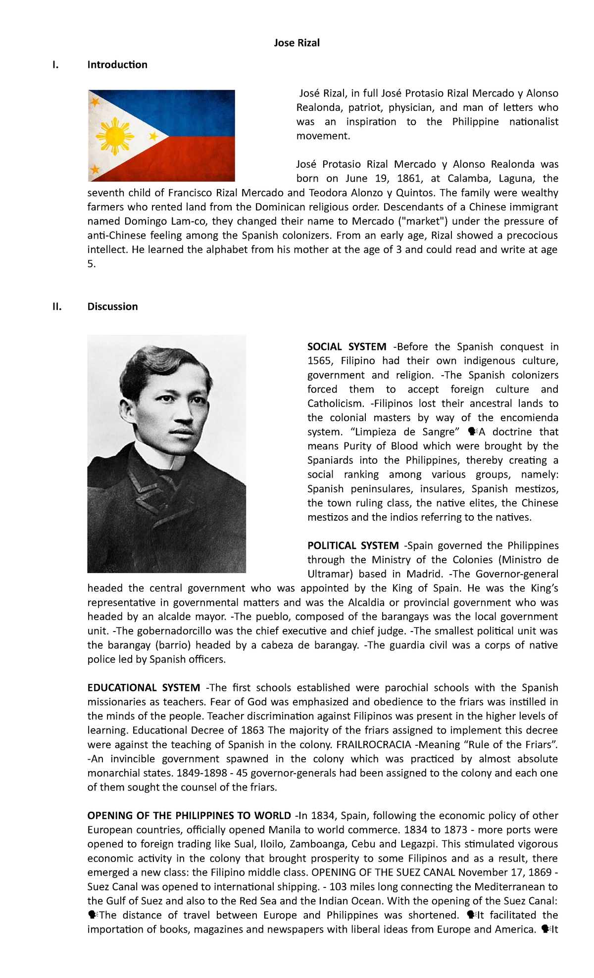 1 - Lecture notes 5 - Jose Rizal I. Introduction José Rizal, in full ...