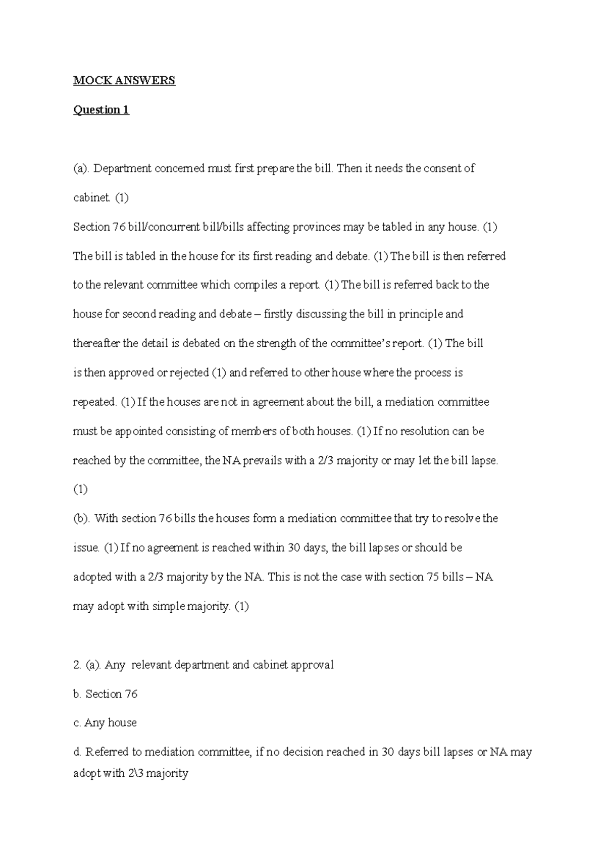 MOCK EXAM Answers - exam answer - MOCK ANSWERS Question 1 (a ...