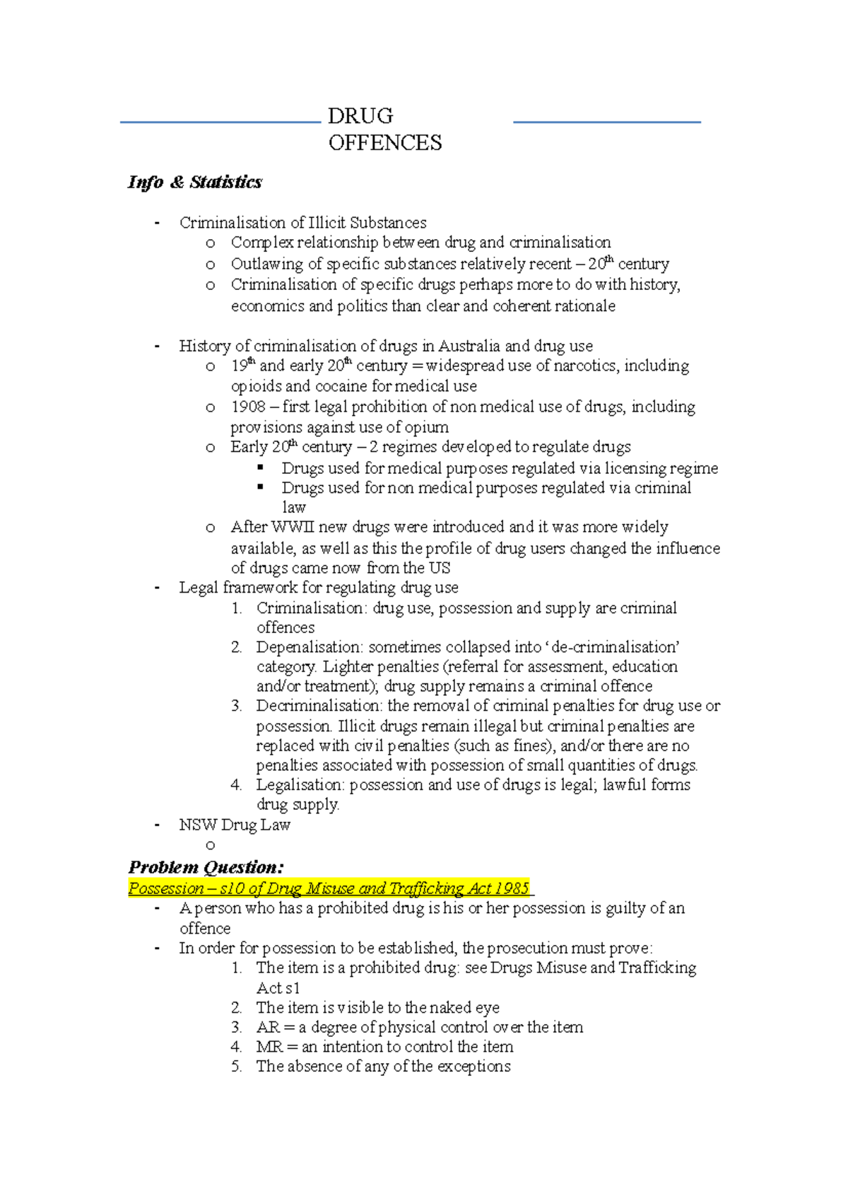 DRUG Offences Notes - Summaries - DRUG OFFENCES Info & Statistics ...