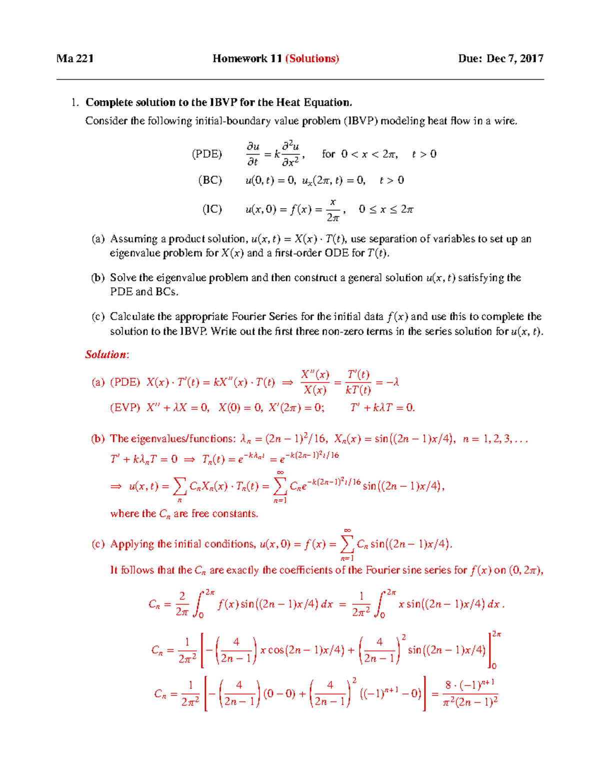 Ma221 17f Hw11 Soln Adfasdfasdf Ma 221 Homework 11 Solutions Due Dec 7 17 Complete Solution Studocu