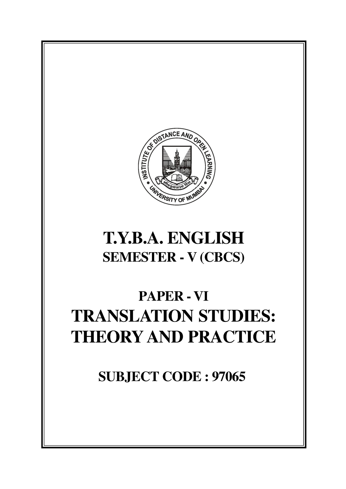 PDF Of Translation Studies SUBJECT CODE 97065 PAPER VI 