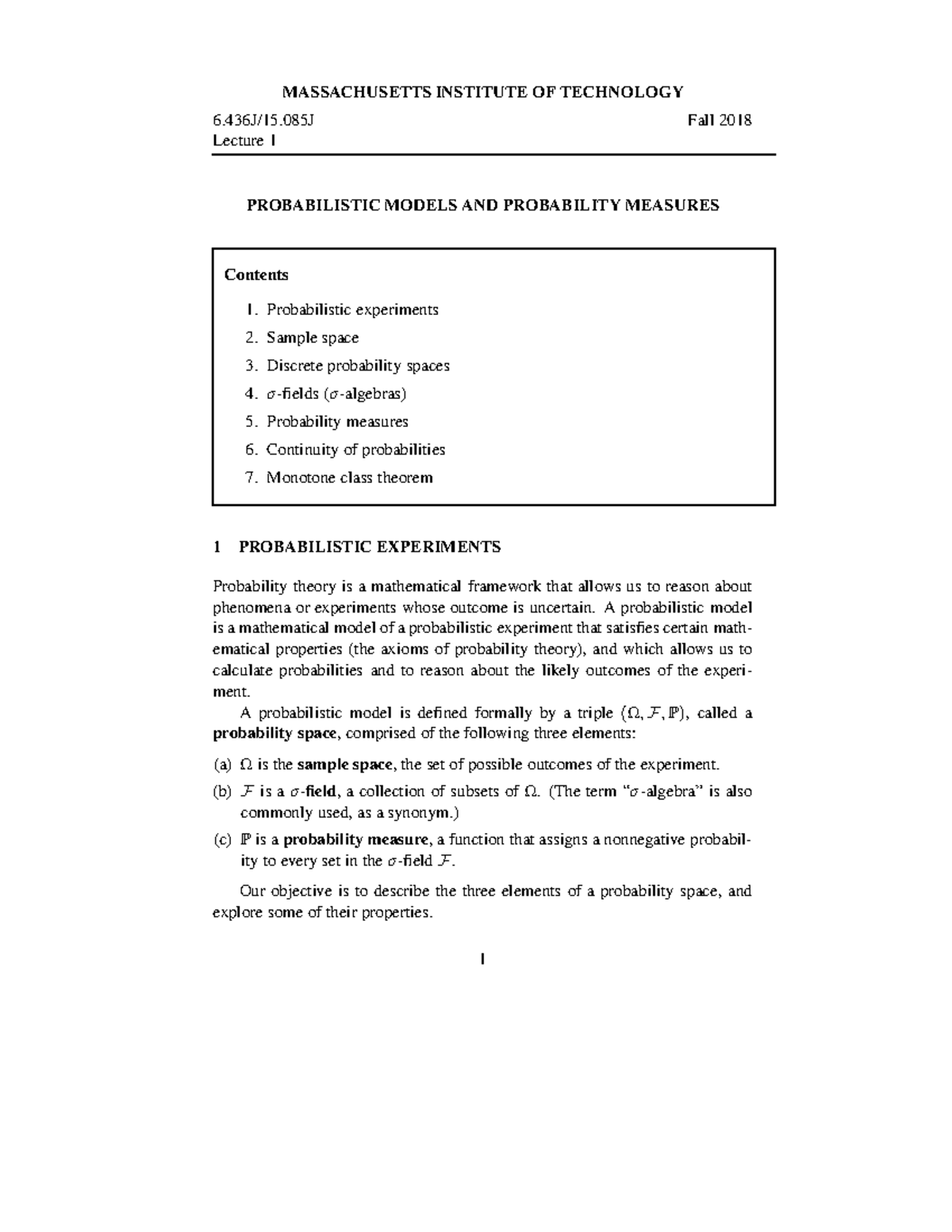 MITlec 01 - Lecture 1 - MASSACHUSETTS INSTITUTE OF TECHNOLOGY 6.436J/15 ...