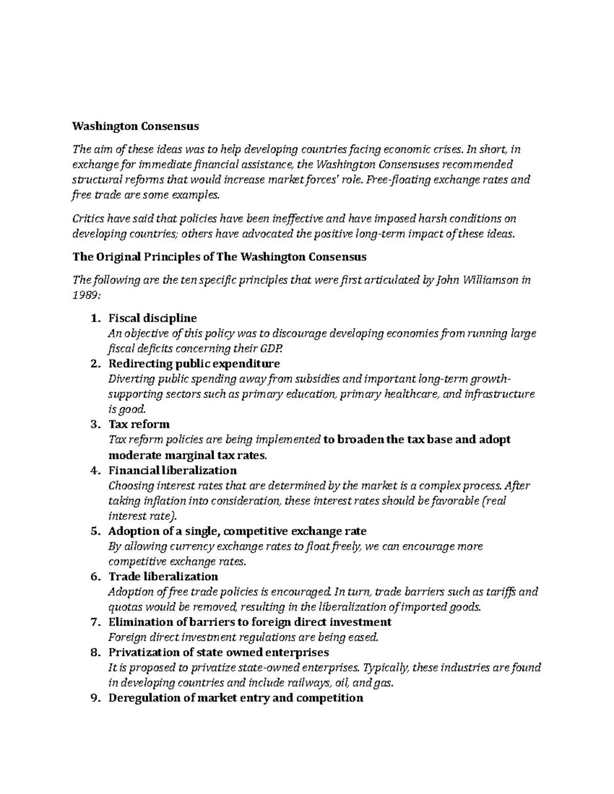 Washington-Consensus- Report - Washington Consensus The aim of these ...