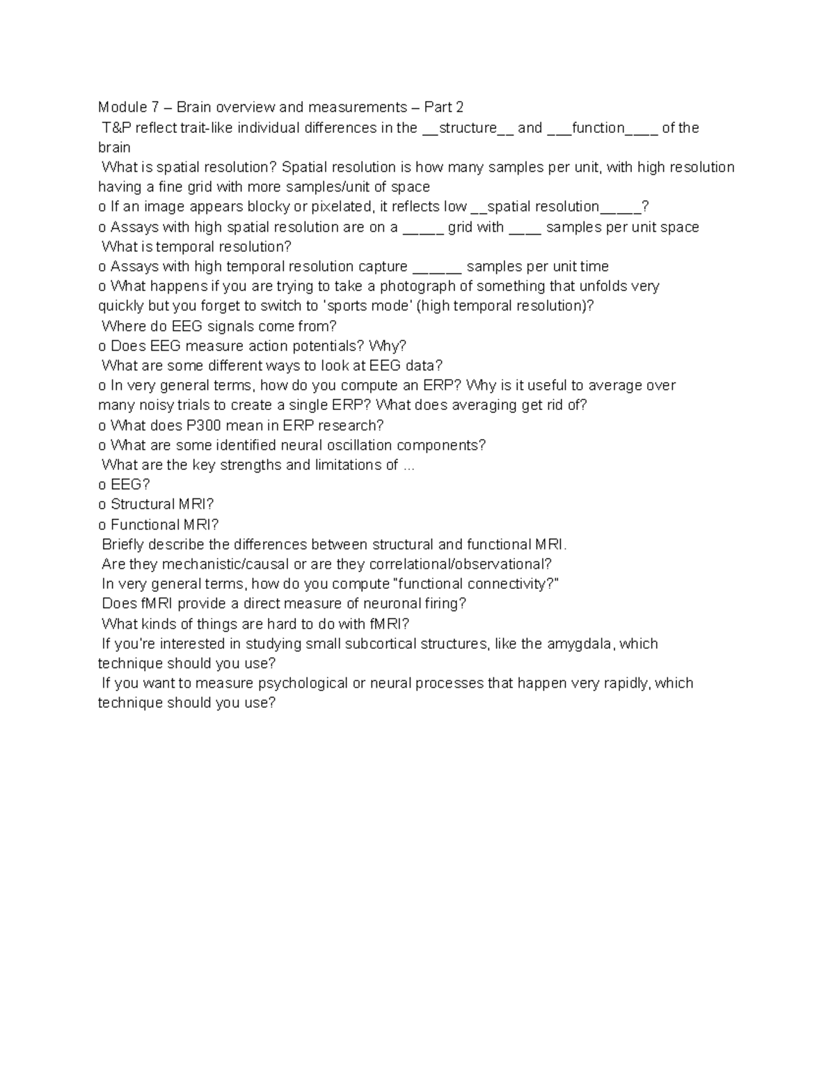 Module 7 personality and traits - Module 7 – Brain overview and ...