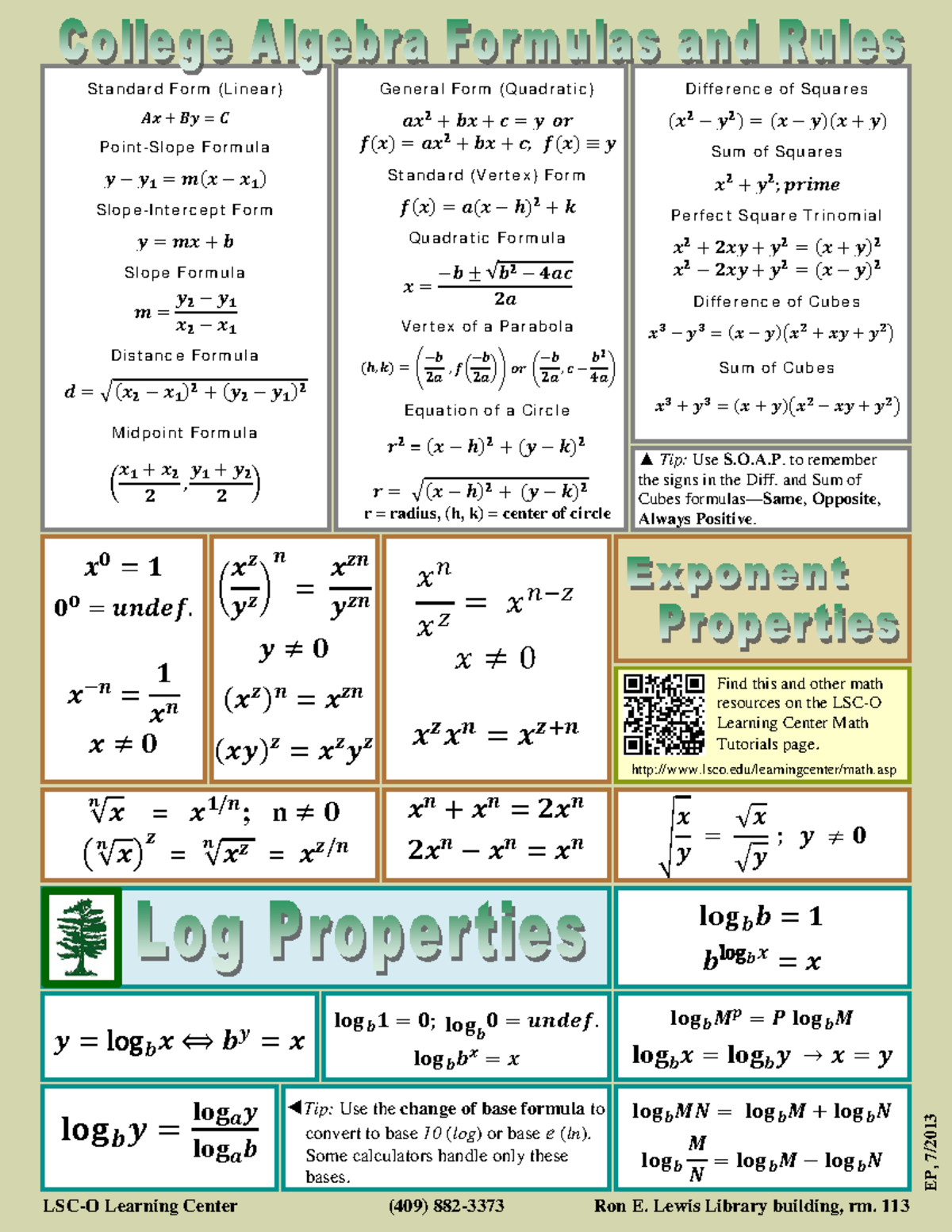 Colleg Alg Formulas Rules - St a n d a r d Fo r m (L i n e a r ) 𝑨𝒙 ...