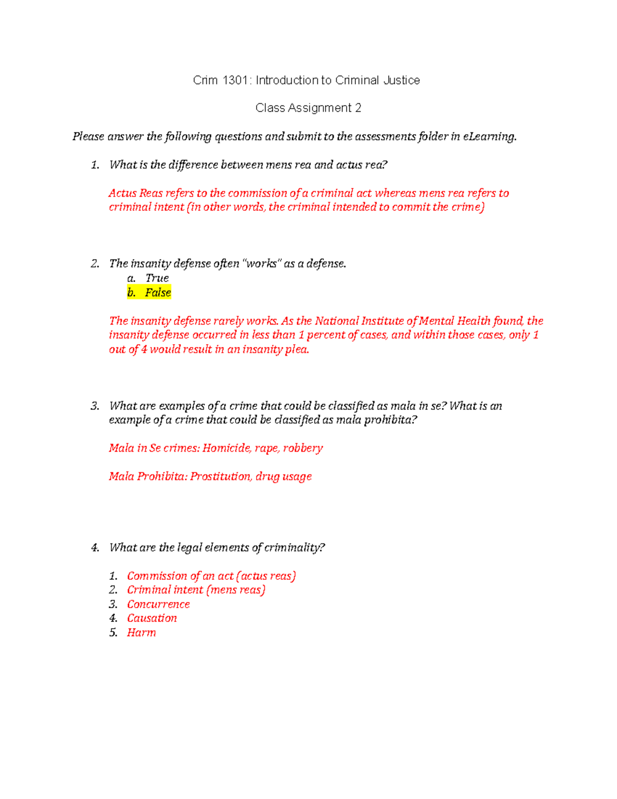 Class assignment 2 key michelle harris crim 1301 introduction to