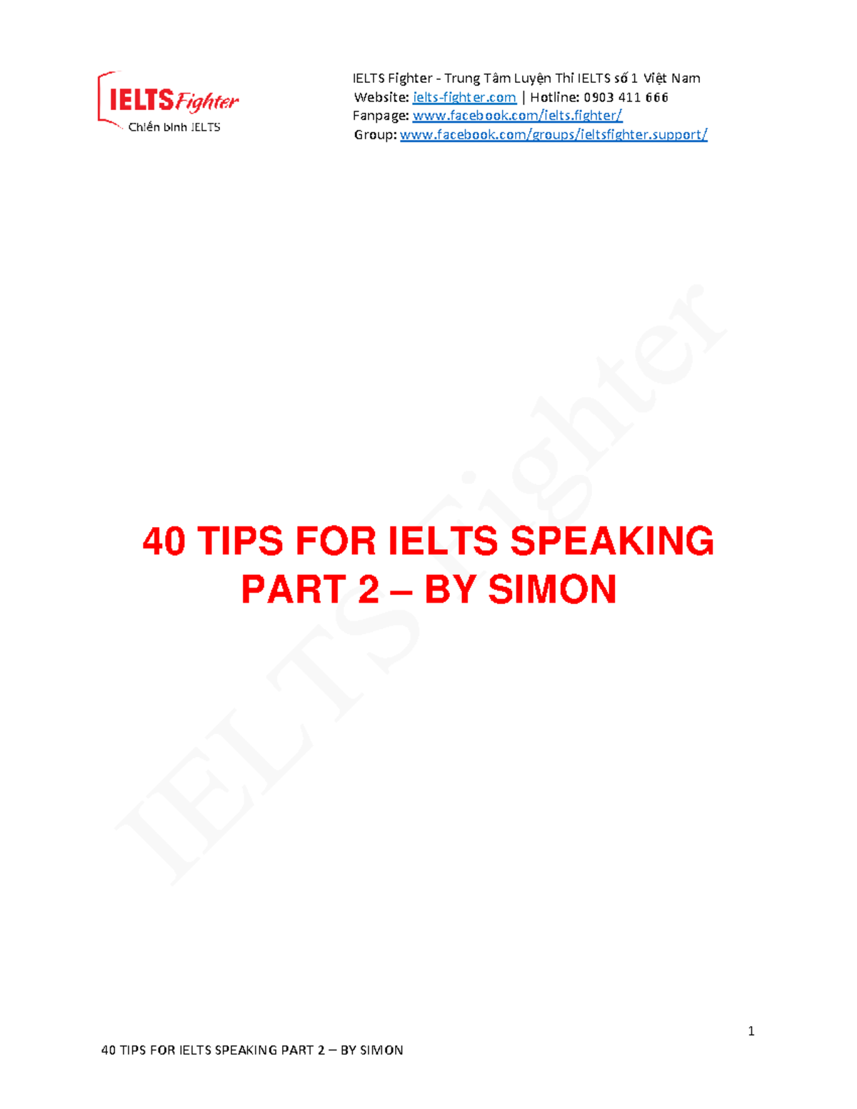40 TIPS CHO Ielts Speaking PART 2- Ielts Fighter - Website: ielts ...