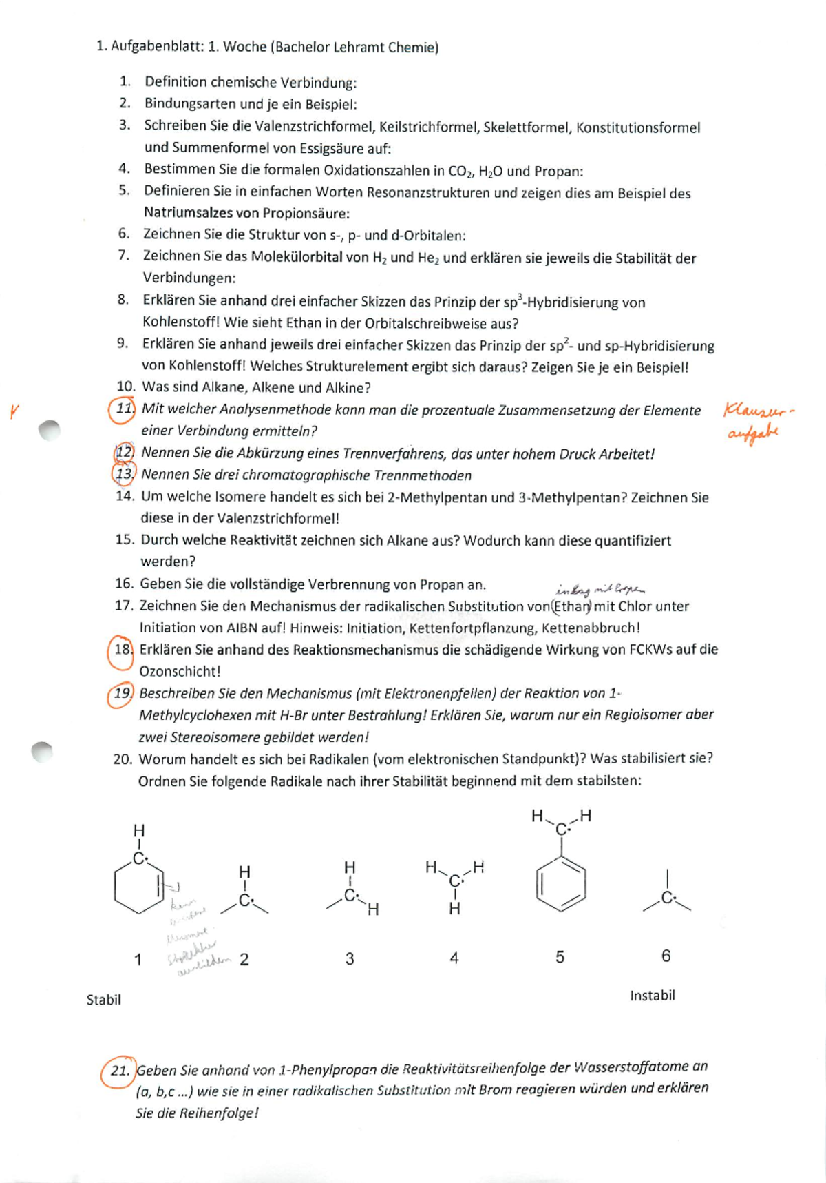 Chemie Abi Aufgaben Mit Lösungen Organische Chemie Übungsaufgaben mit handschriftlichen Lösungen - 1