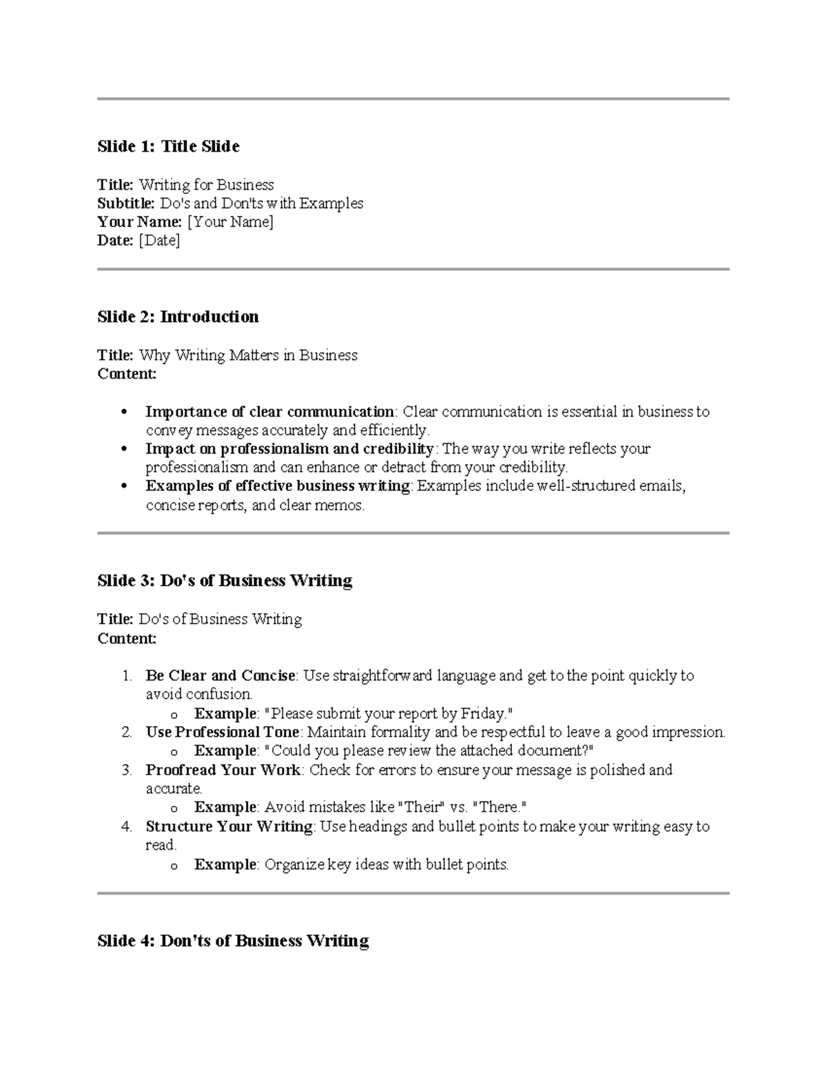 Business writing - Slide 1: Title Slide Title: Writing for Business ...