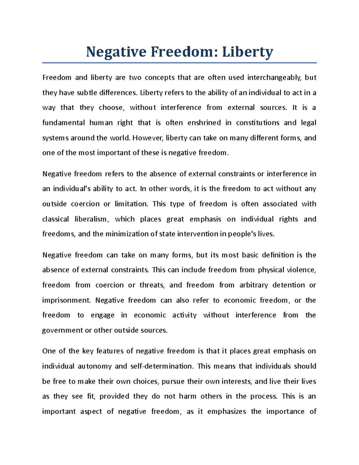 Negative Freedom Liberty - Negative Freedom: Liberty Freedom and ...