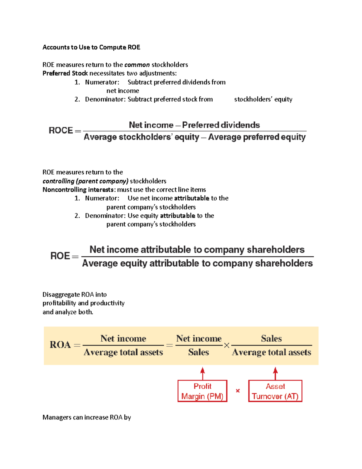 Accounts to Use to Compute ROE - Numerator: Subtract preferred ...