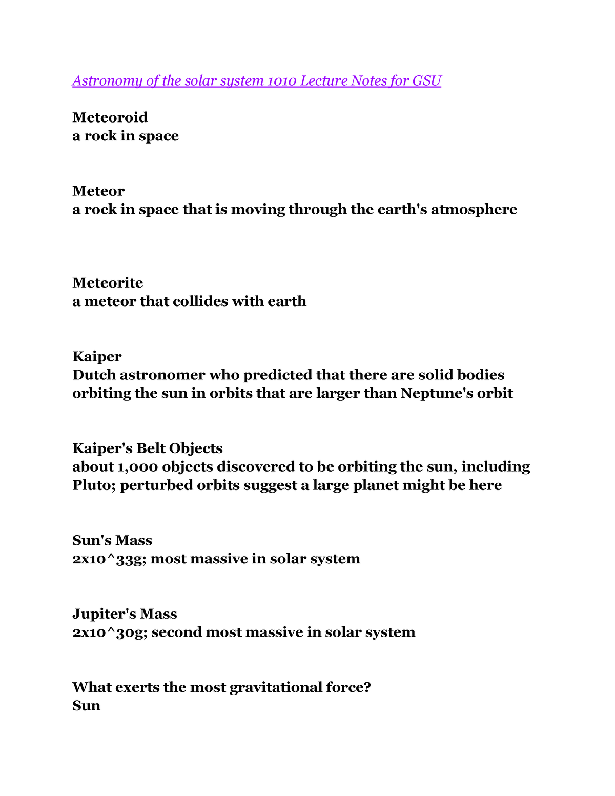 Astronomy Of The Solar System 1010 Lecture Notes For GSU - Distance ...