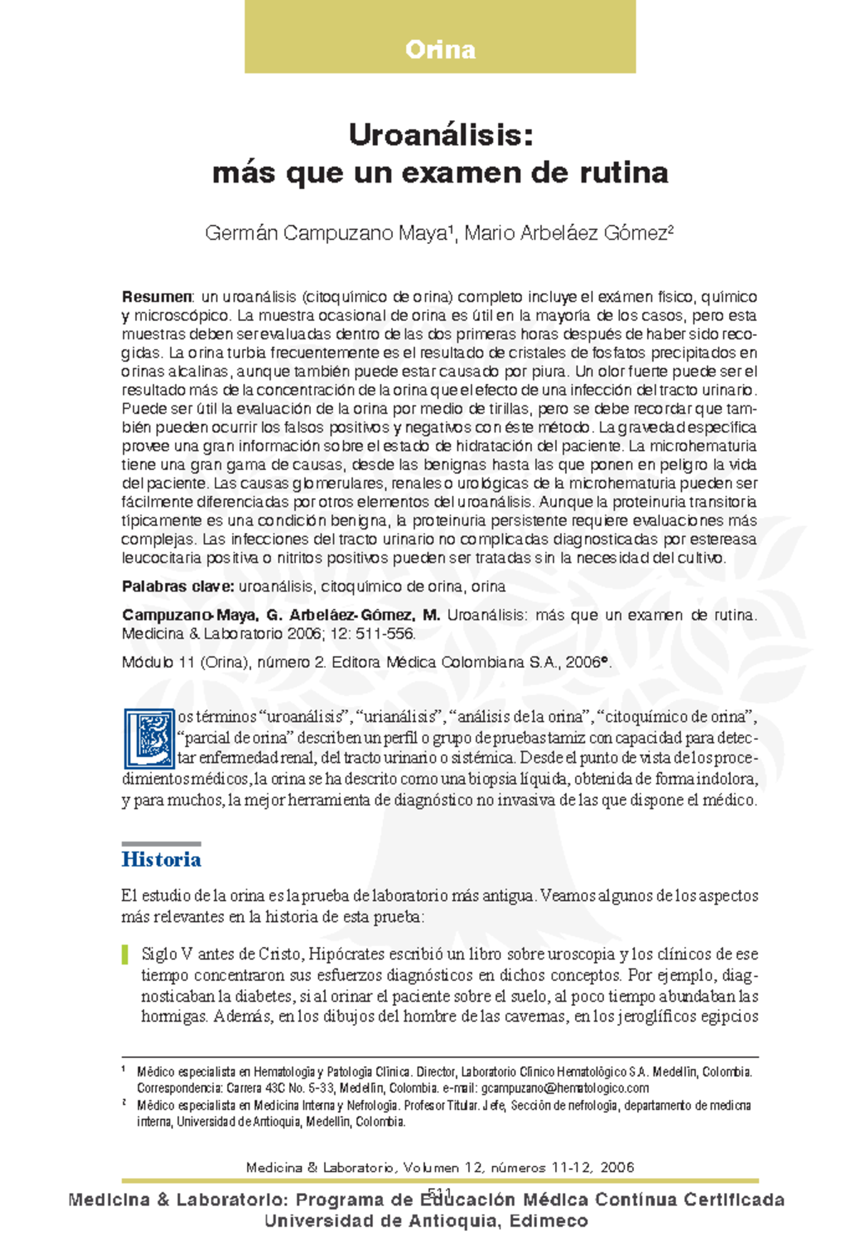 Uroanalisis más que un examen de rutina Medicina & Laboratorio