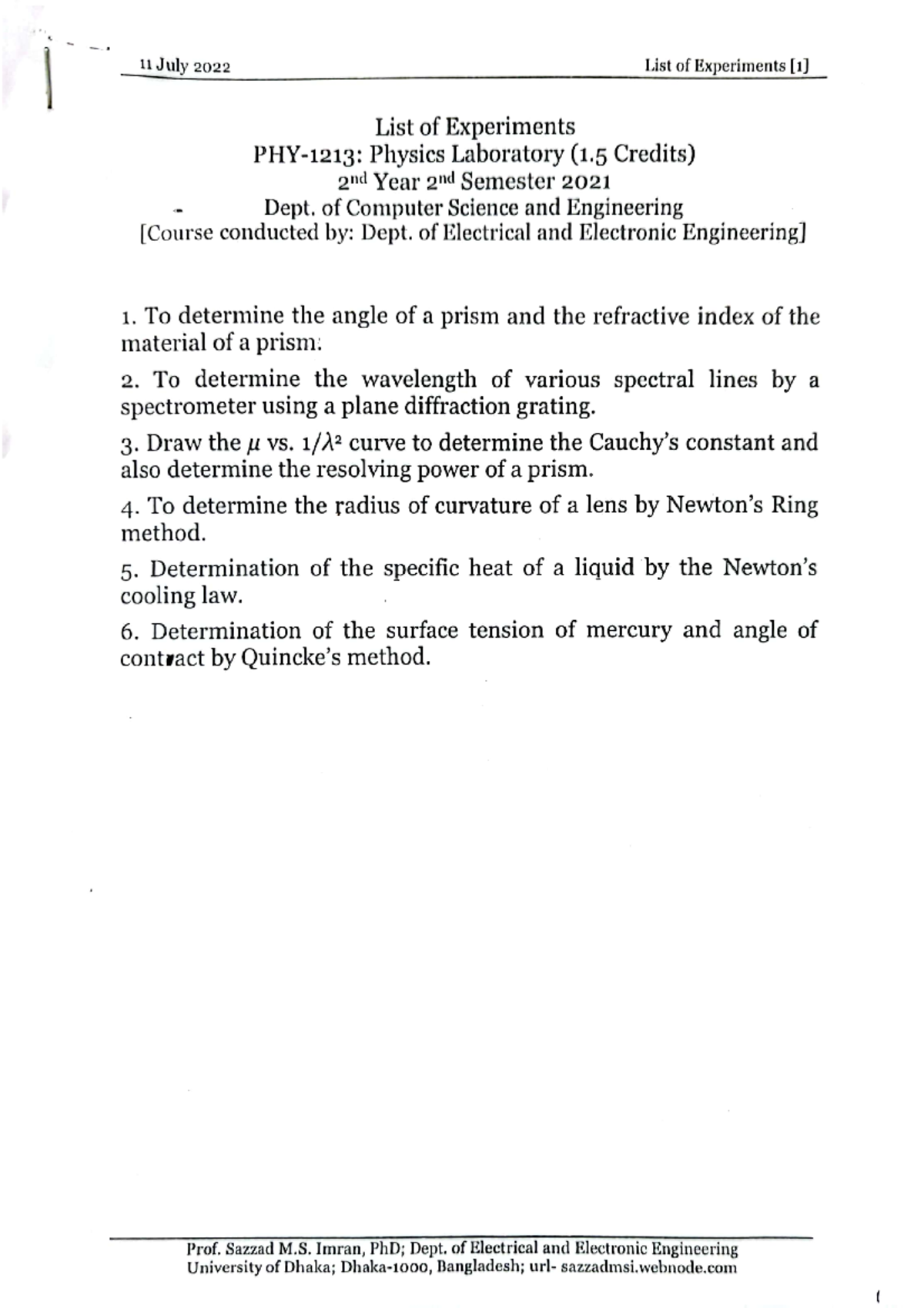Data Sheet - Physics - Studocu