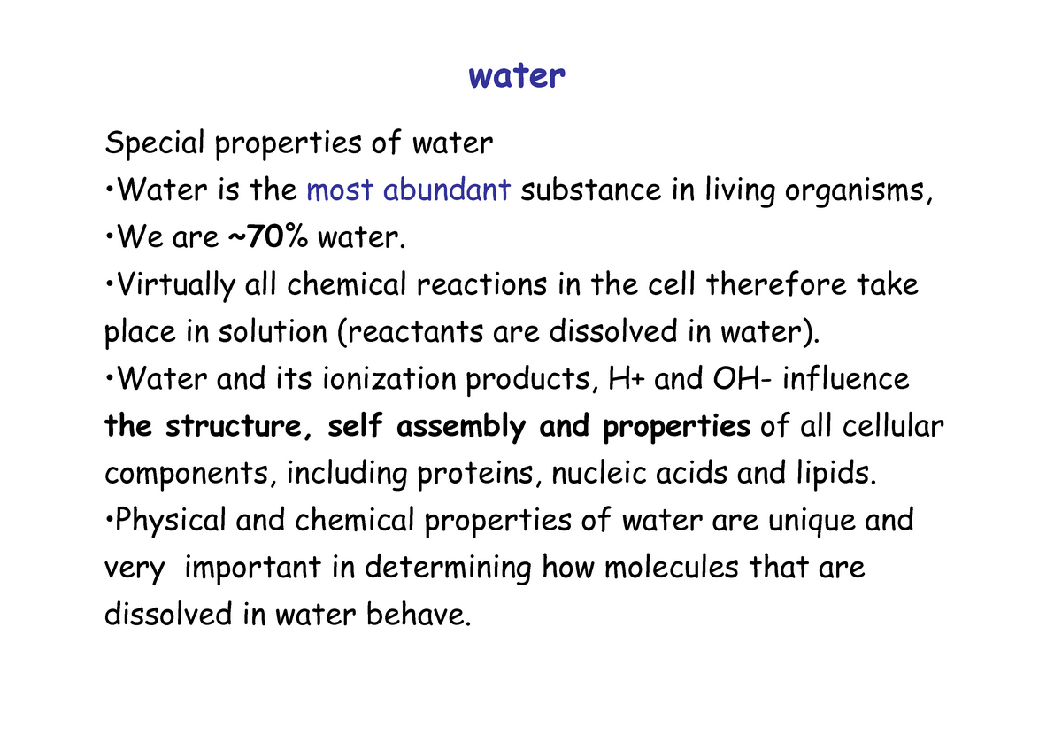 important properties of water
