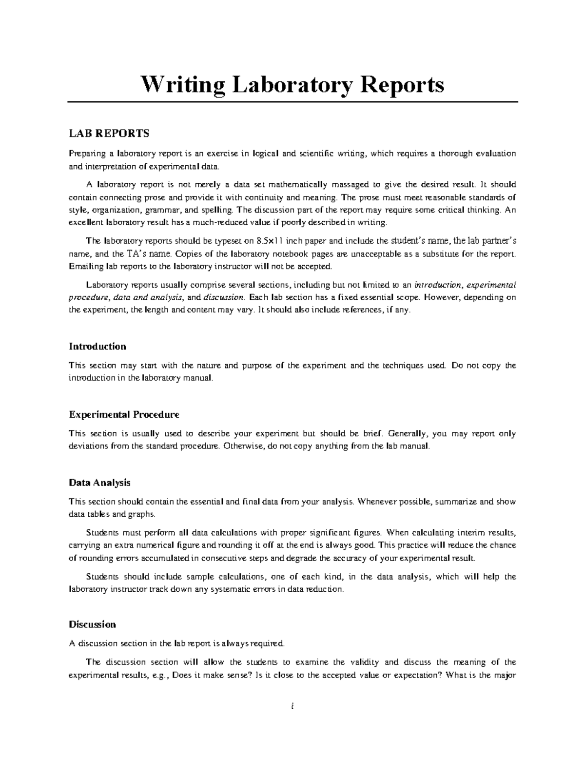 4. Writing Laboratory Reports2023 i Writing Laboratory Reports LAB