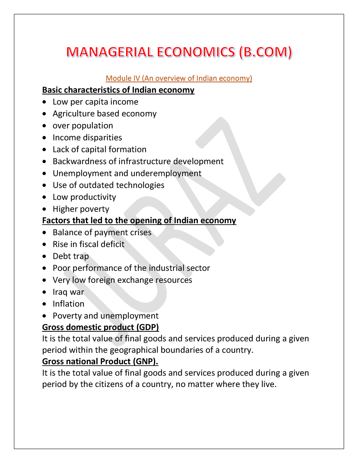 Managerial Economics (Bcom)- Module IV. - Module IV (An Overview Of ...