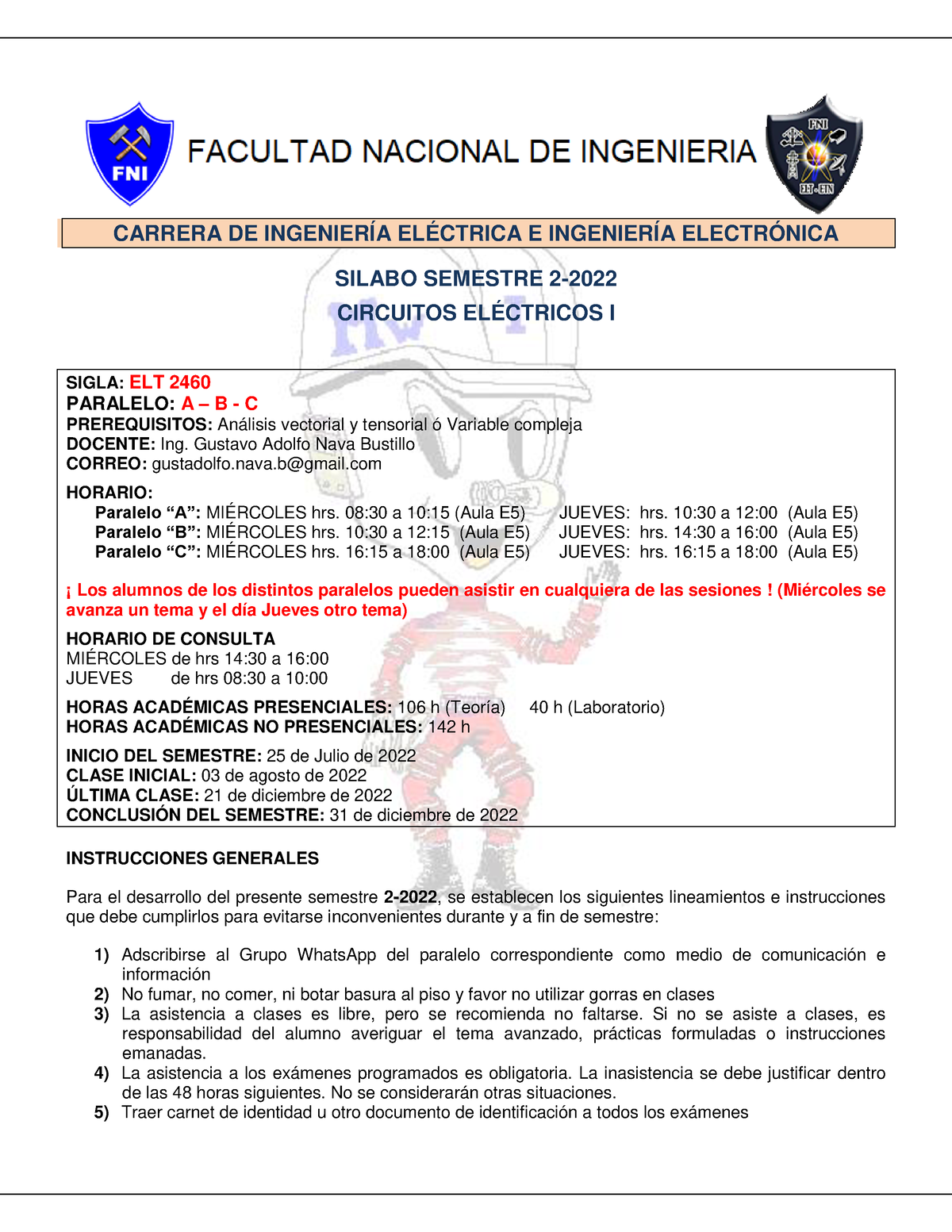 ELT2460- Silabo 2-2022 - CARRERA DE INGENIERÍA ELÉCTRICA E INGENIERÍA ...