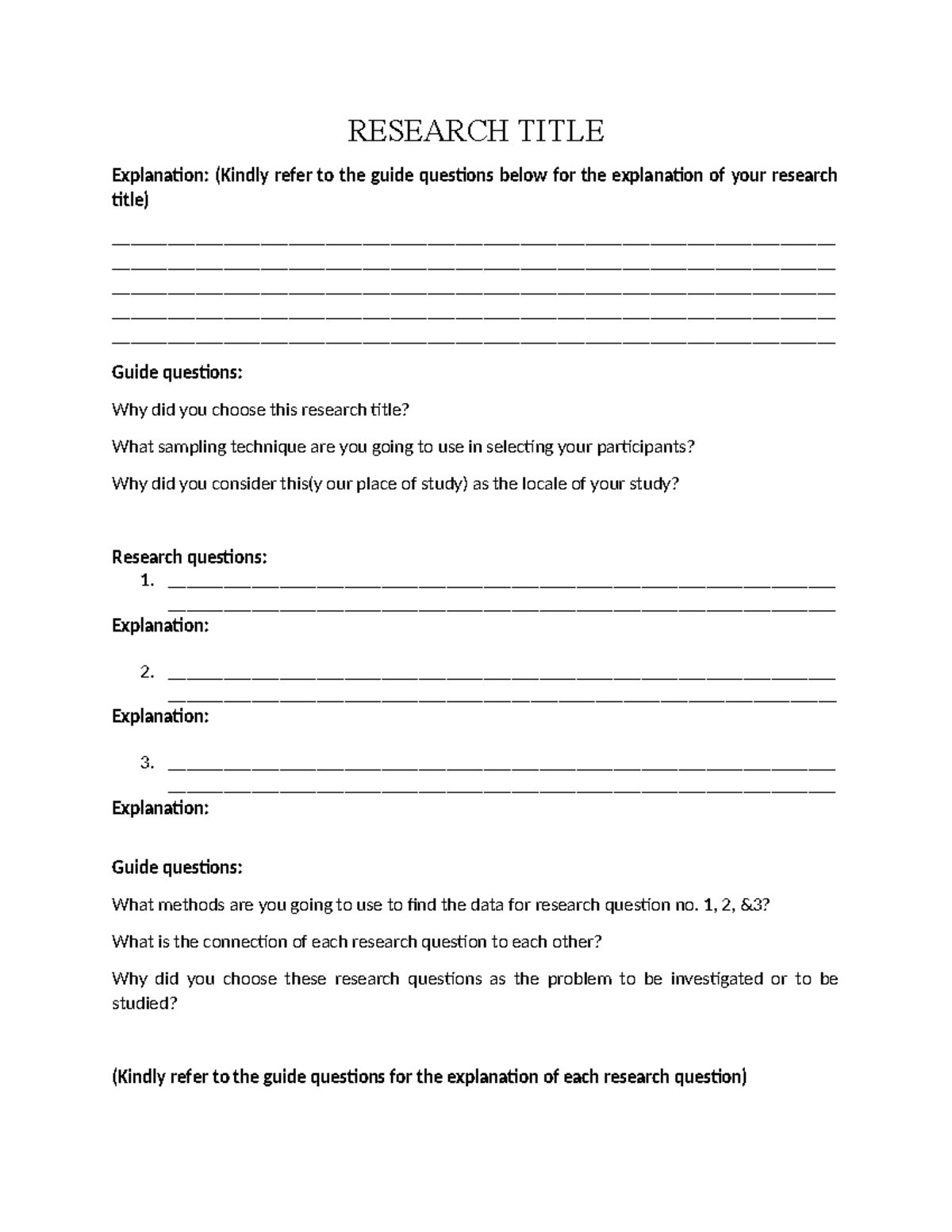 Written report format for PR 2 - RESEARCH TITLE Explanation: (Kindly ...