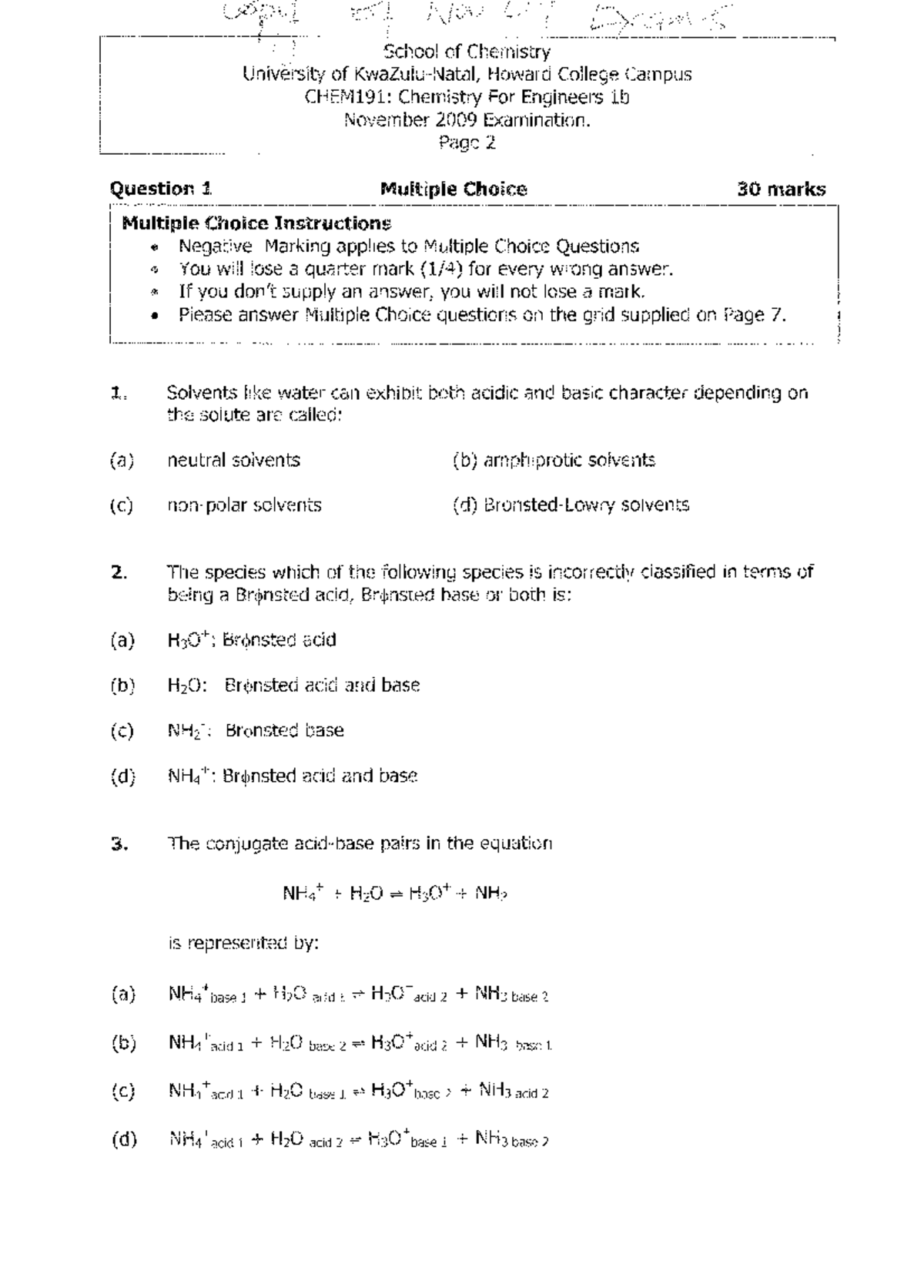 CHEM191 - 2009 - chem 120 exam - CHEM120 - Studocu