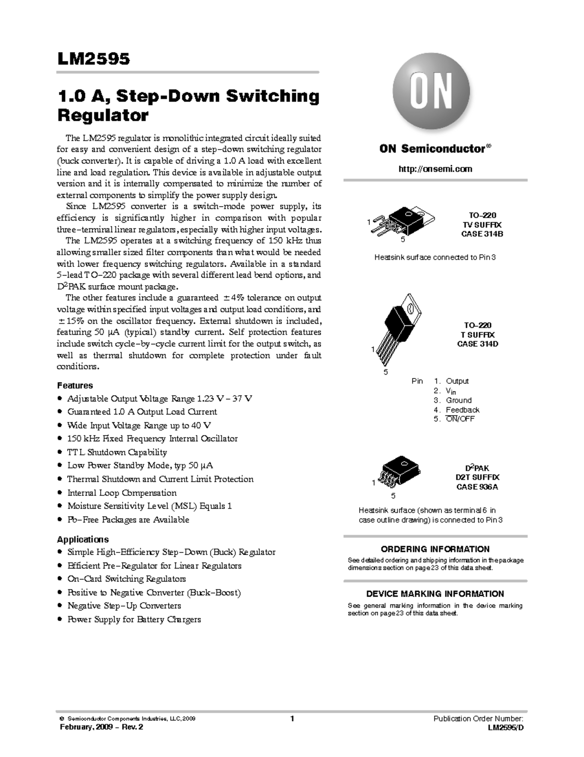 LM2595 - fjyhj - © Semiconductor Components Industries, LLC, 2009 ...