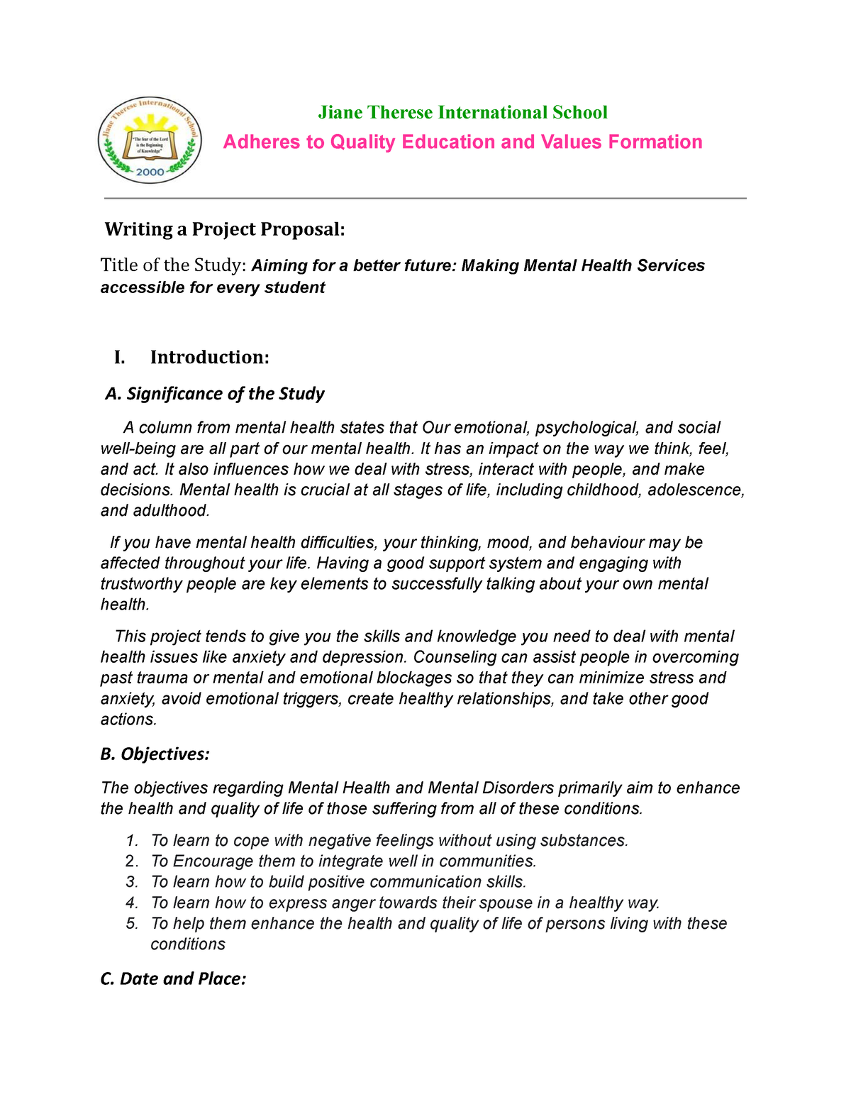 project proposal on education in india