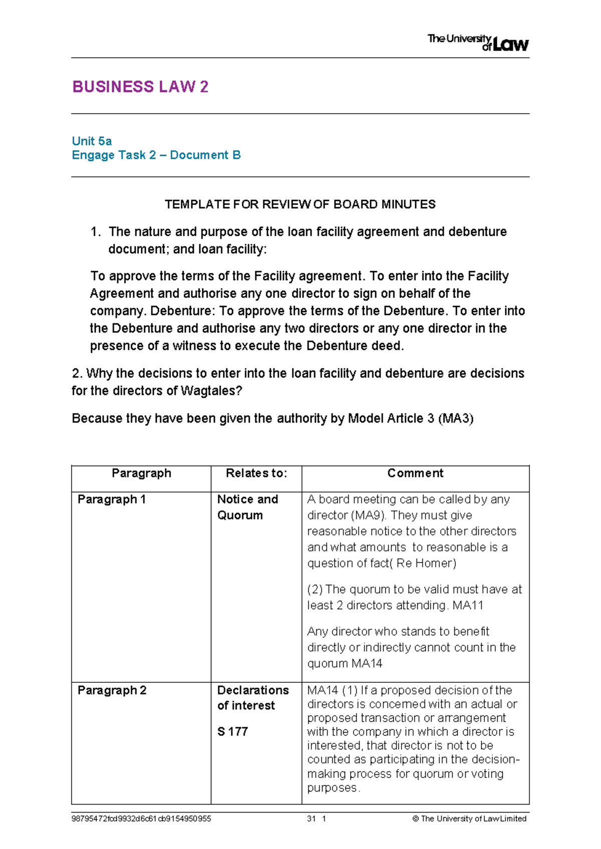 Template FOR Review OF Board Minutes TASK - BUSINESS LAW 2 Unit 5a ...