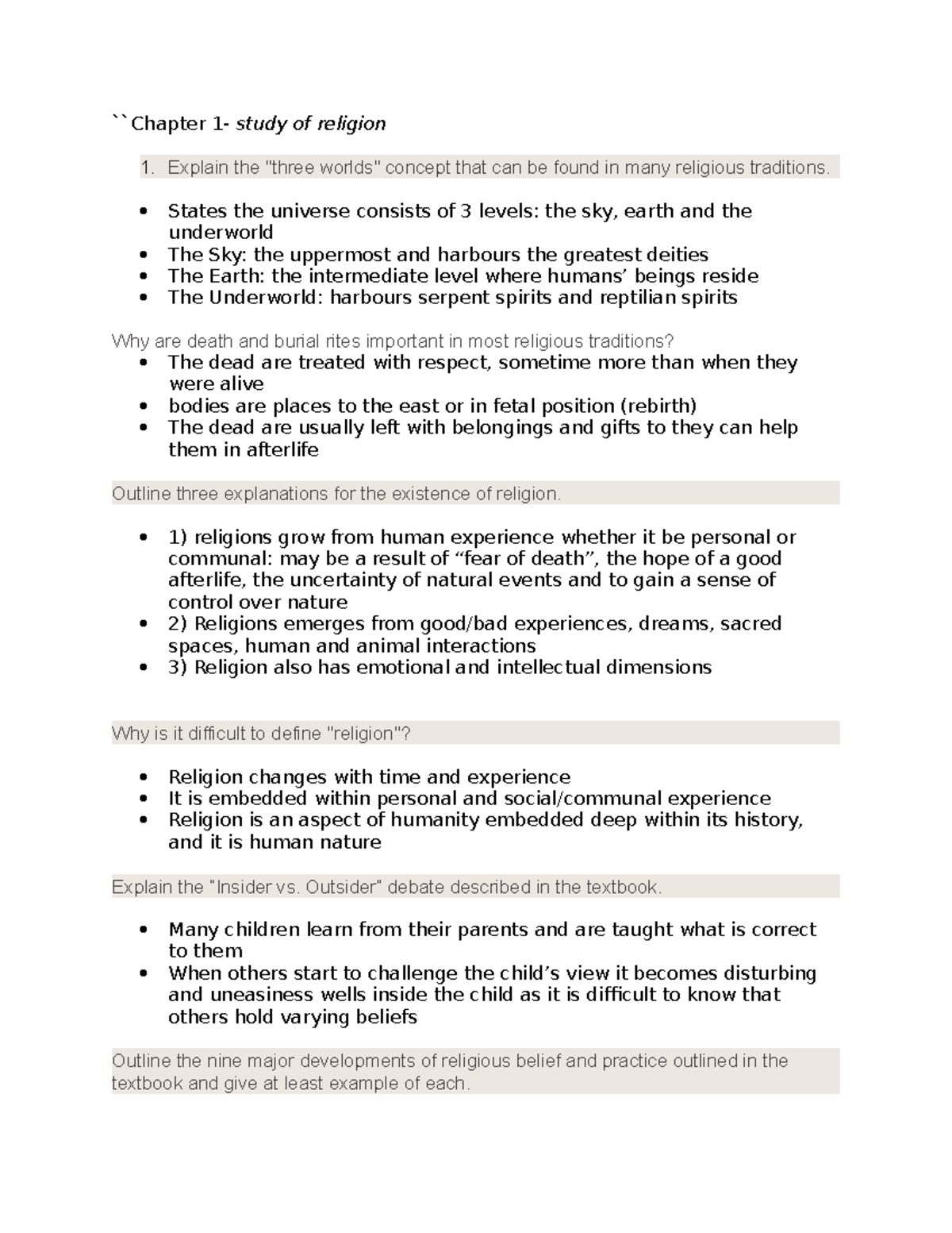 Chapter 1 Copy - Notes - ``Chapter 1- Study Of Religion Explain The ...