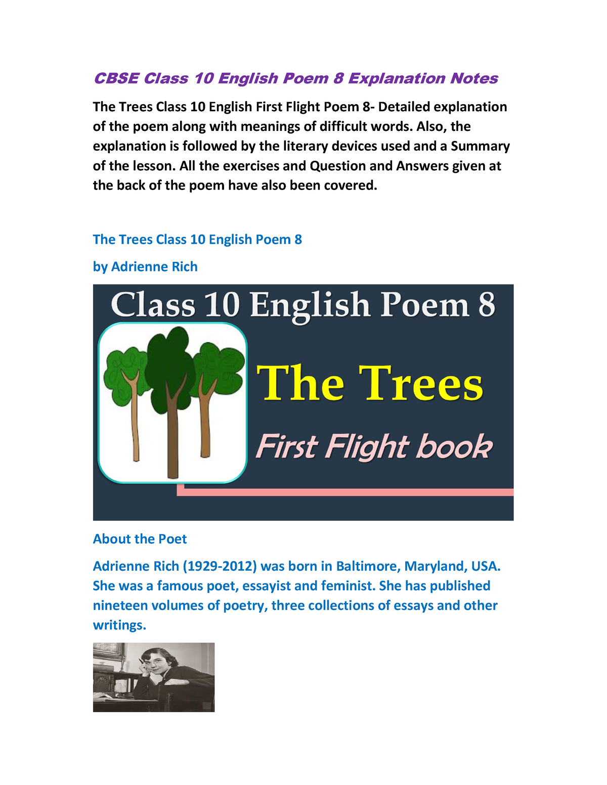 the-trees-poem-summary-cbse-class-10-english-poem-8-explanation