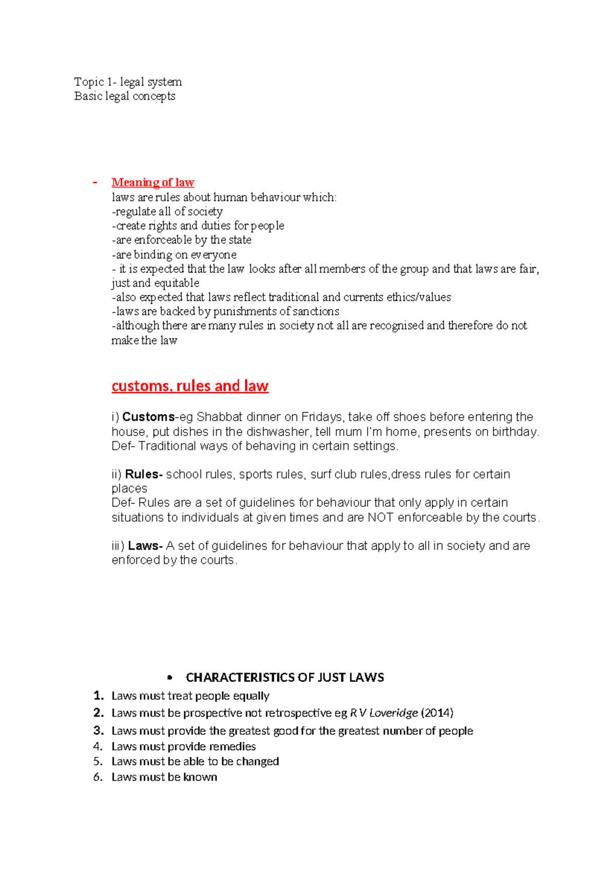 Legal - study help - Topic 1- legal system Basic legal concepts Meaning ...