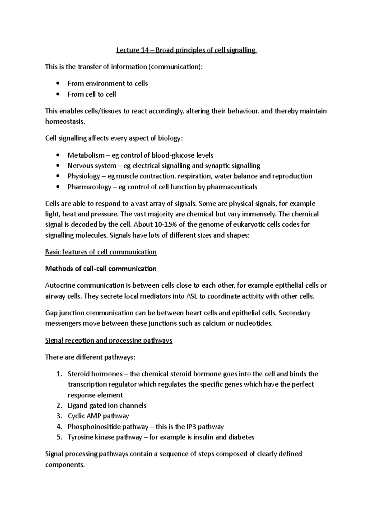 Lecture 14 1 - broad principles of cell signalling - Lecture 14 – Broad ...