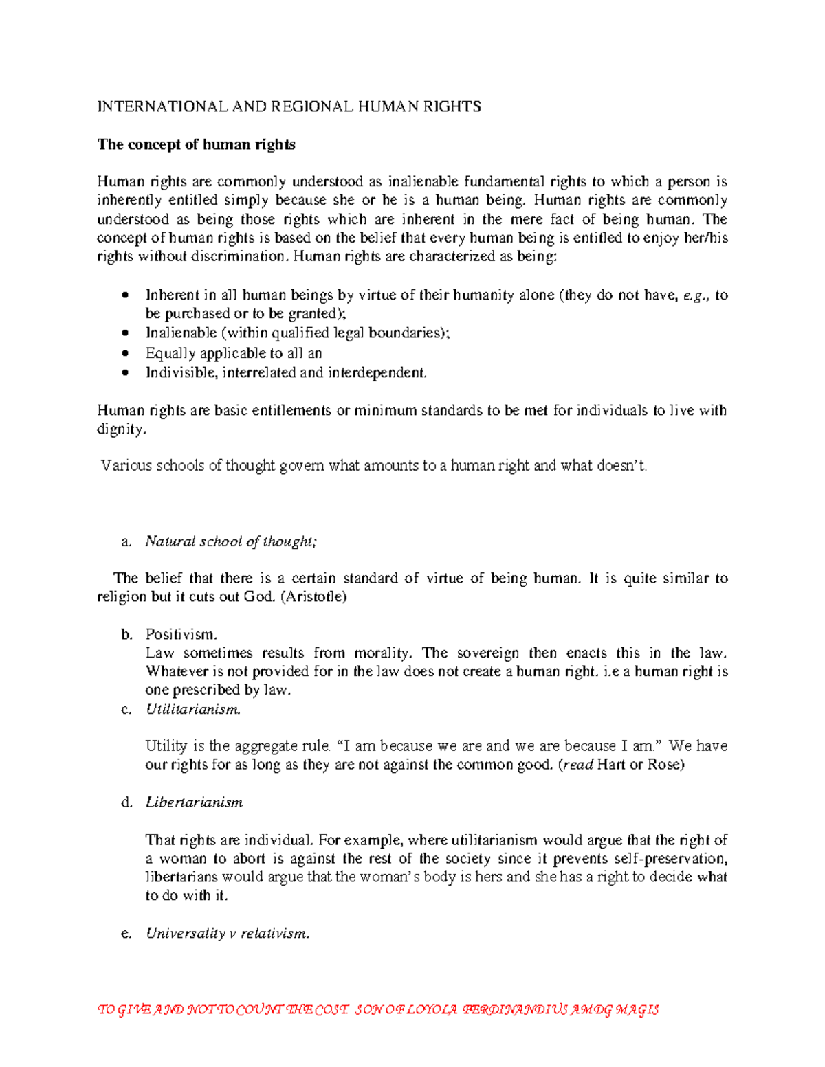 International AND Regional Human Rights Ferdinand Notes - INTERNATIONAL ...