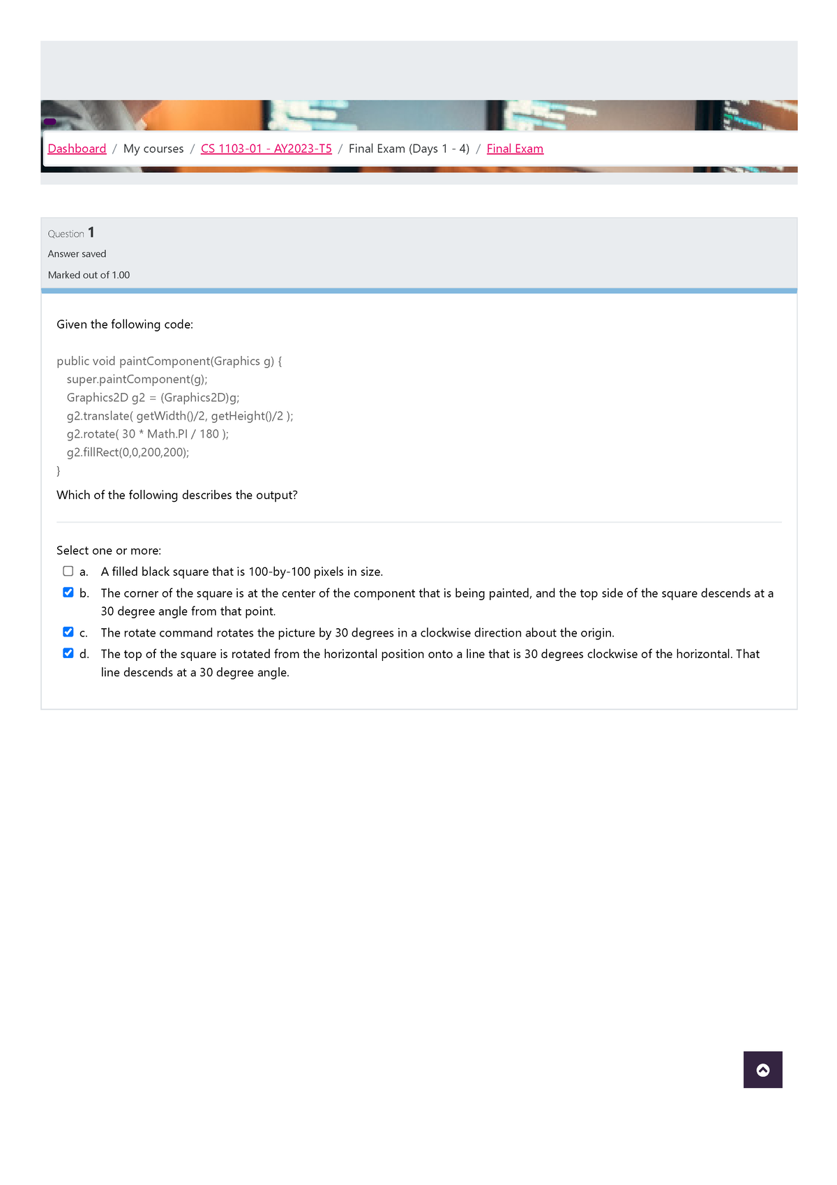 CS 1103 01 Final Exam (page 1 Of 3) - Question 1 Answer Saved Marked ...