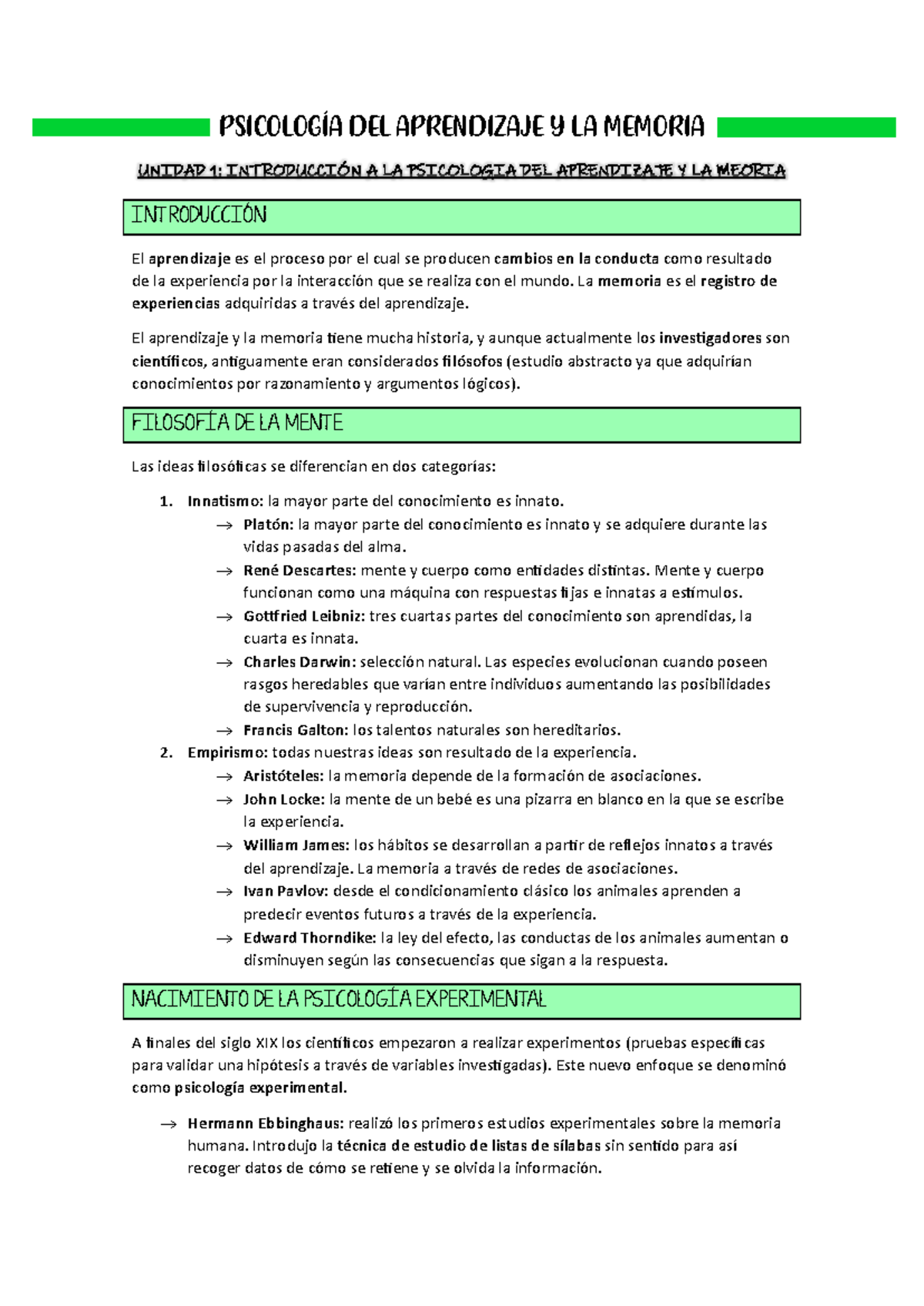 Unidad 1 Aprendizaje Y Memoria - PSICOLOGÍA DEL APRENDIZAJE Y LA ...
