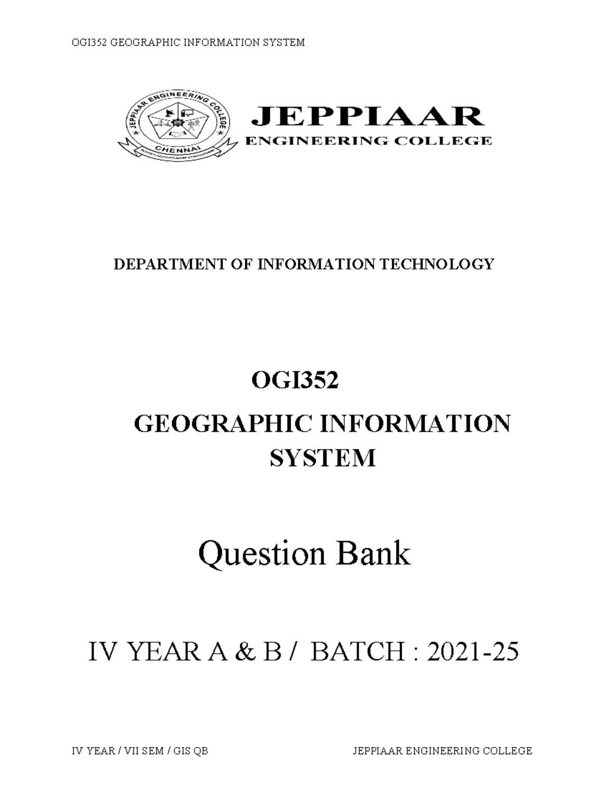 OCE552-GIS-QB - NOTES - DEPARTMENT OF INFORMATION TECHNOLOGY OGI ...