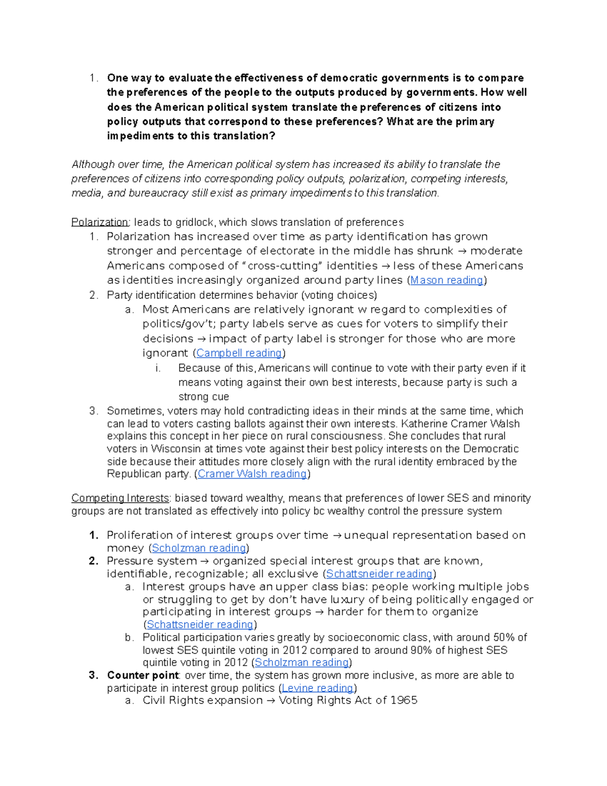 EXAM Study Guide - One way to evaluate the effectiveness of democratic ...