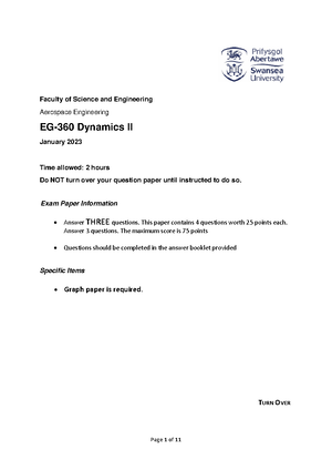 EG360 Example Sheet 1 - College of Engineering, Swansea University EG ...