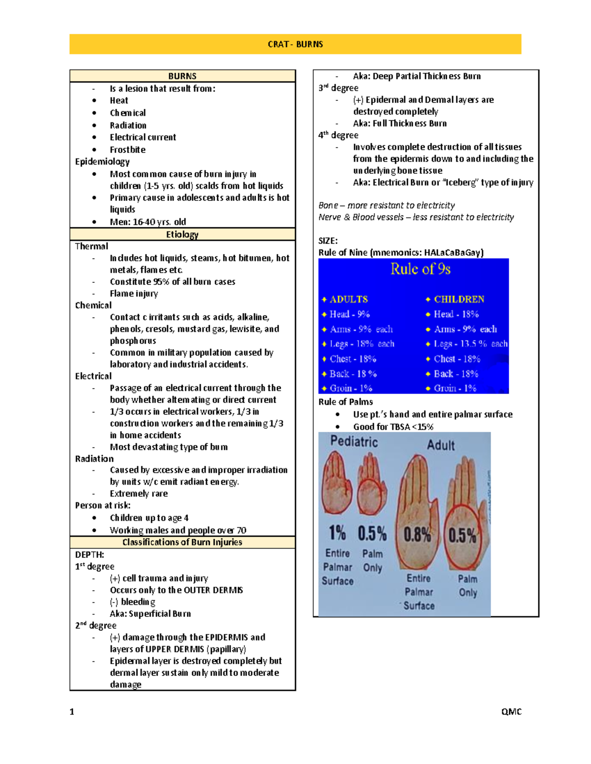CRAT - Burns - BURNS Is a lesion that result from: Heat Chemical ...