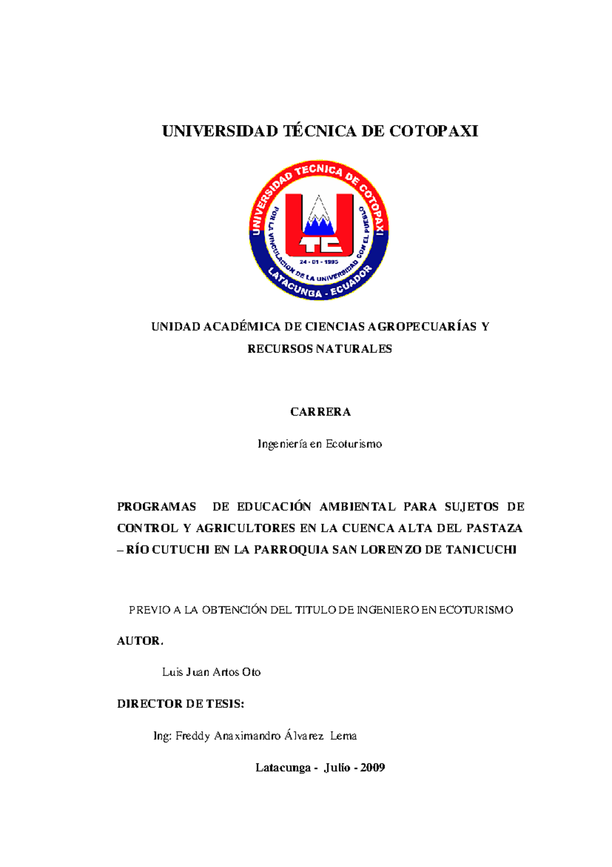 T-UTC-1127 - Caudales - PORTADA UNIVERSIDAD TÉCNICA DE COTOPAXI UNIDAD ...