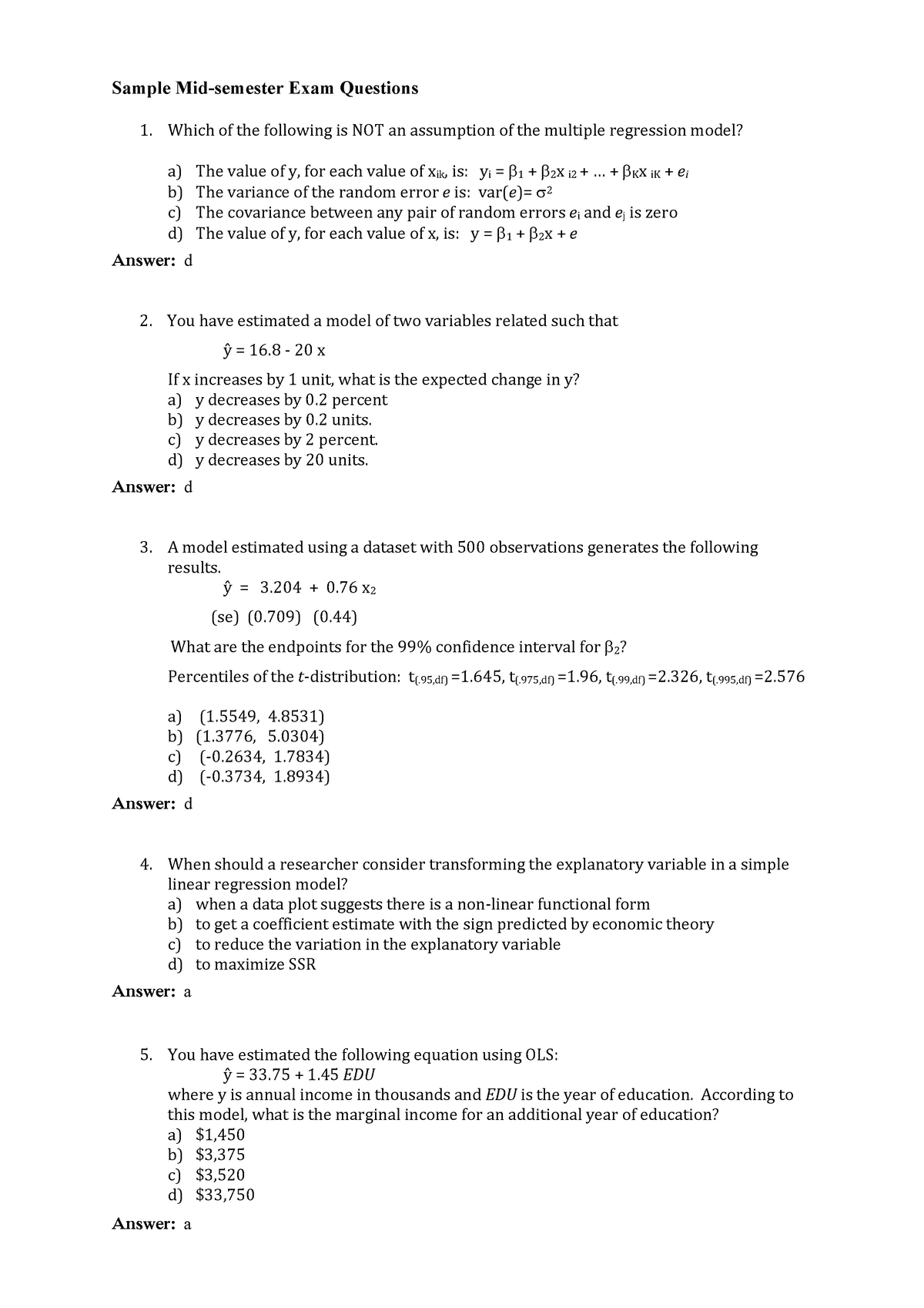 Practical - Sample midterm exam - introductory econometrics - ecm2ie ...