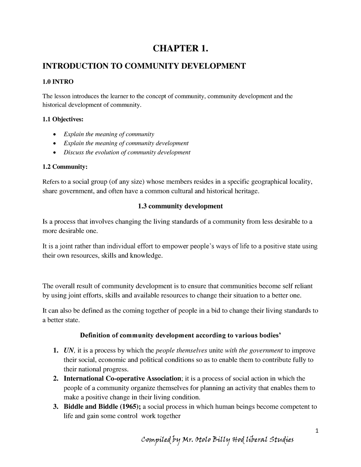 Introduction To Community Development - 1 CHAPTER 1. INTRODUCTION TO ...