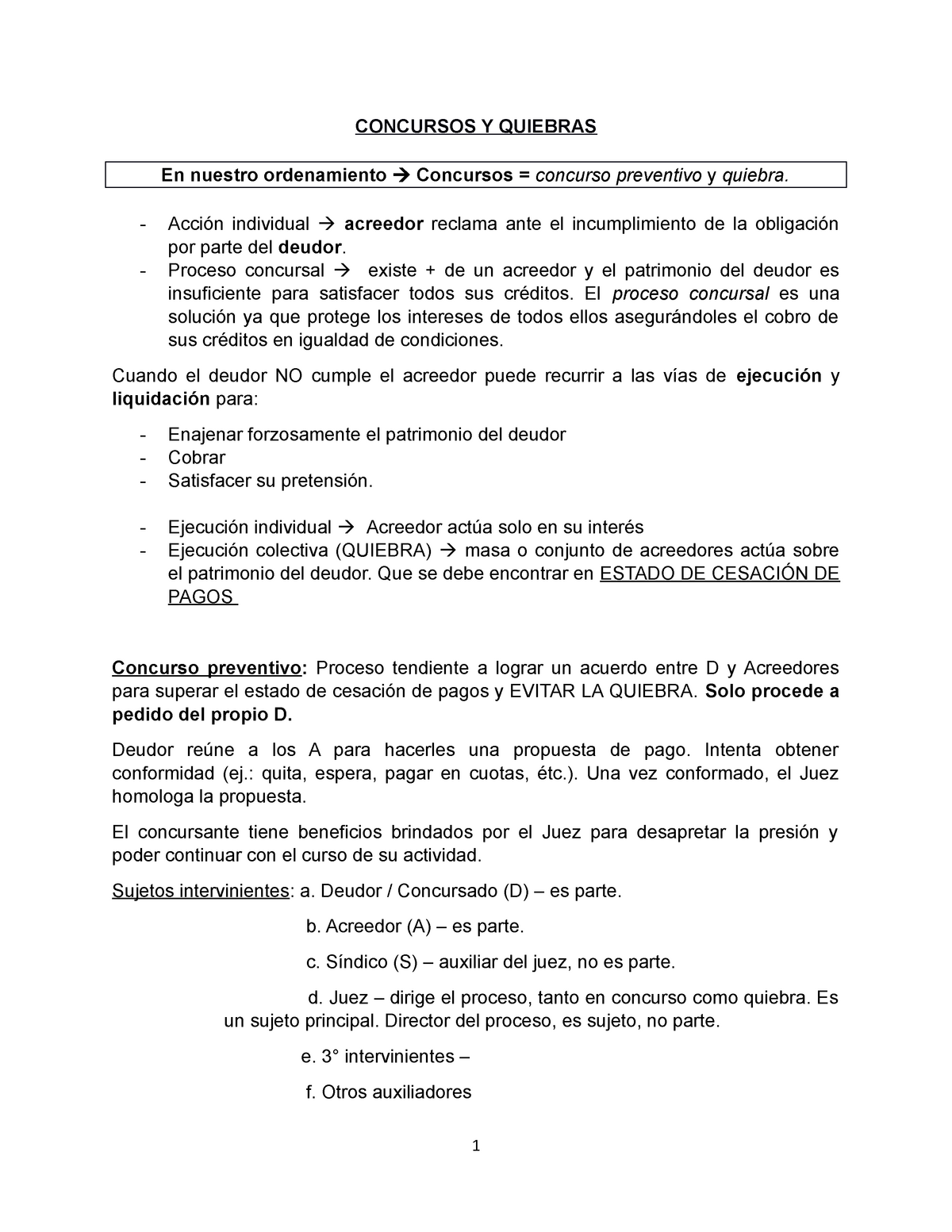 Resumen Concursos Y Quiebras Concursos Y Quiebras En Nuestro