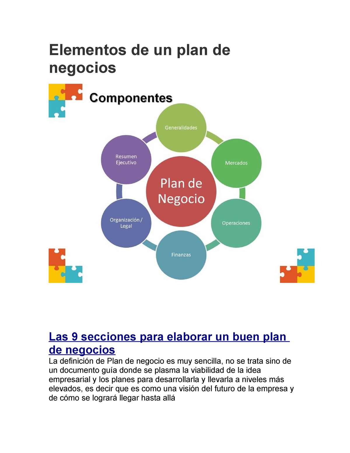 Elementos De Un Plan De Negocios V Elementos De Un Plan De Negocios Las 9 Secciones Para 6307