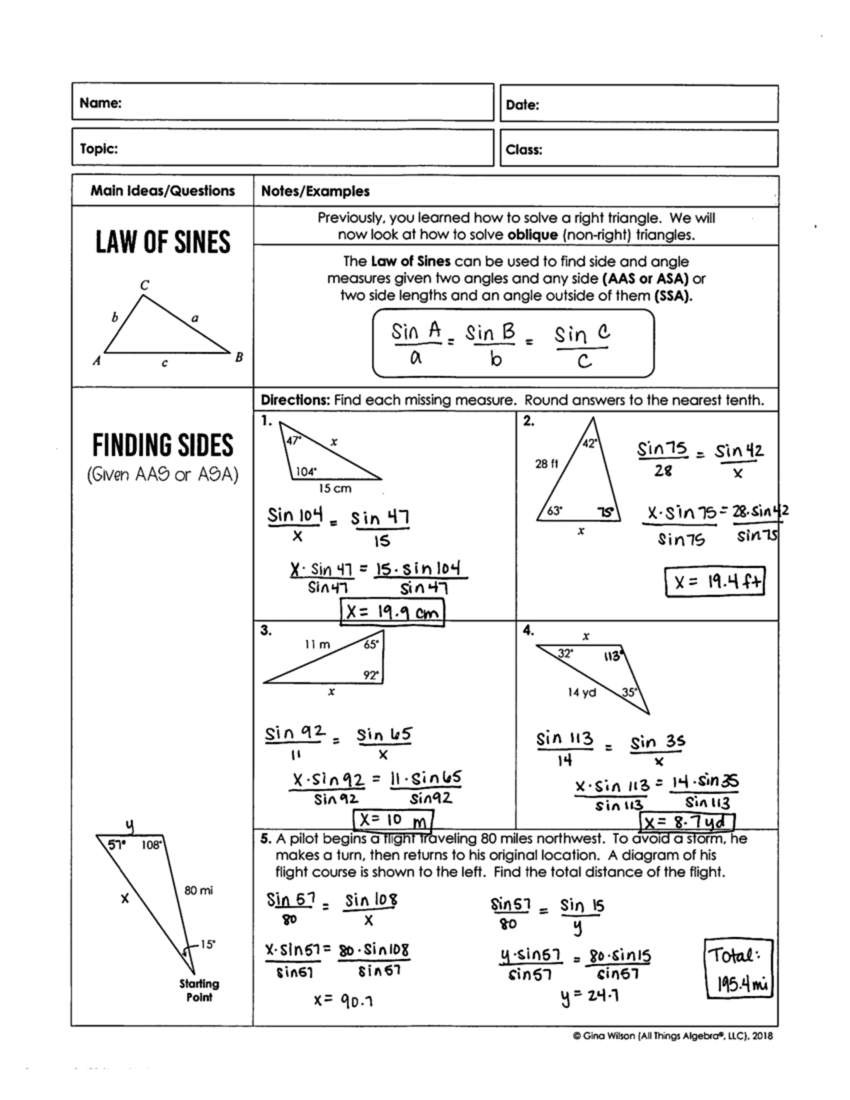 homework 6 law of sines