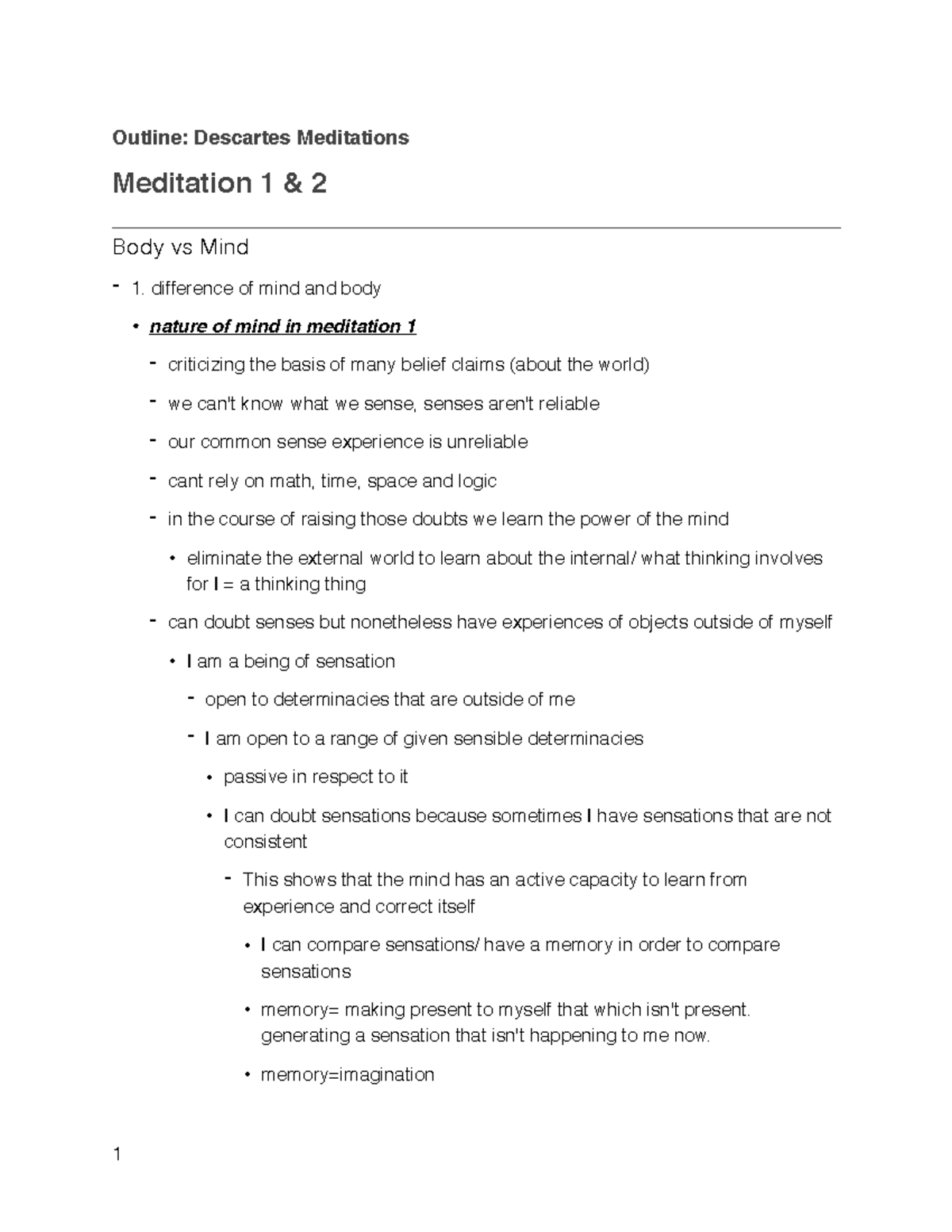 descartes second meditation outline