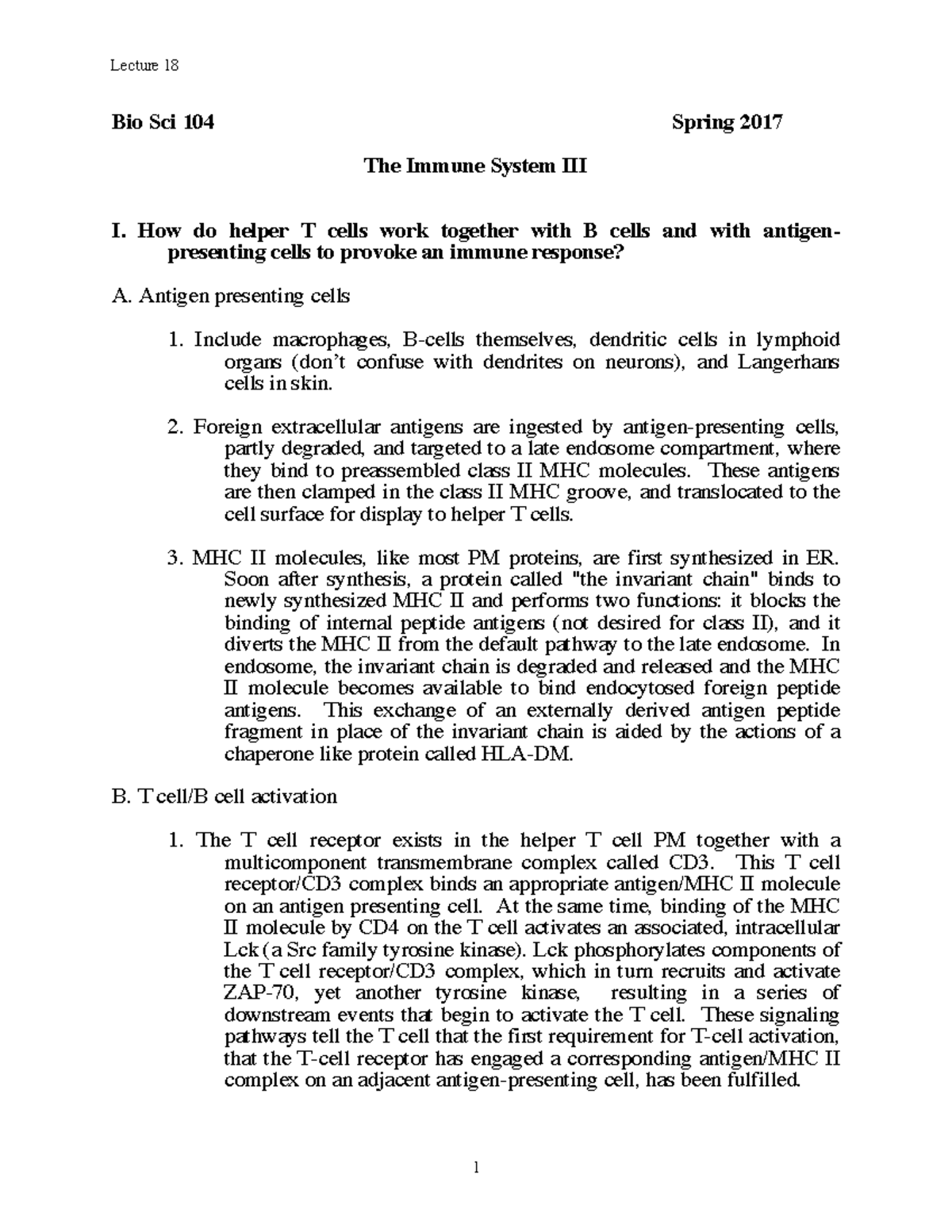 Lecture+18-2017 - Lecture notes 18 - Bio Sci 104 Spring 201 7 The ...