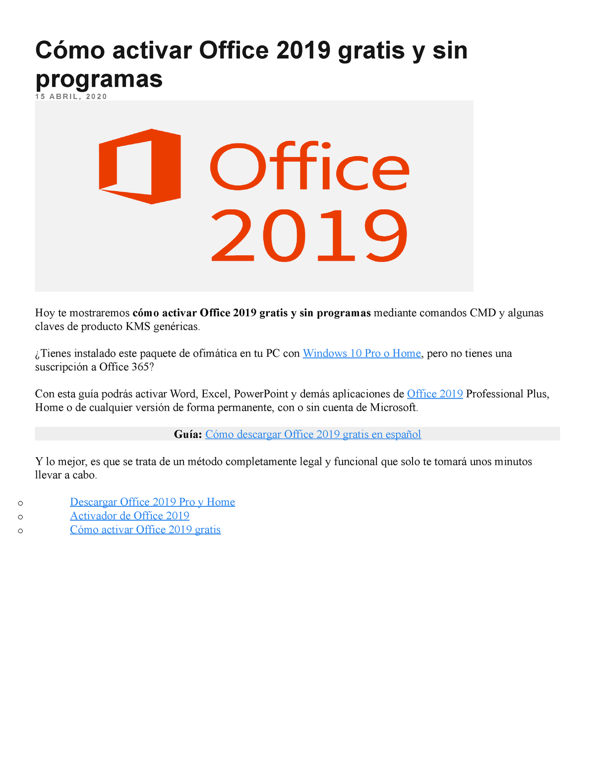 simpatía vertical ensayo Cómo activar Office 2019 gratis y sin programas - ¿Tienes instalado este  paquete de ofimática en tu - Studocu