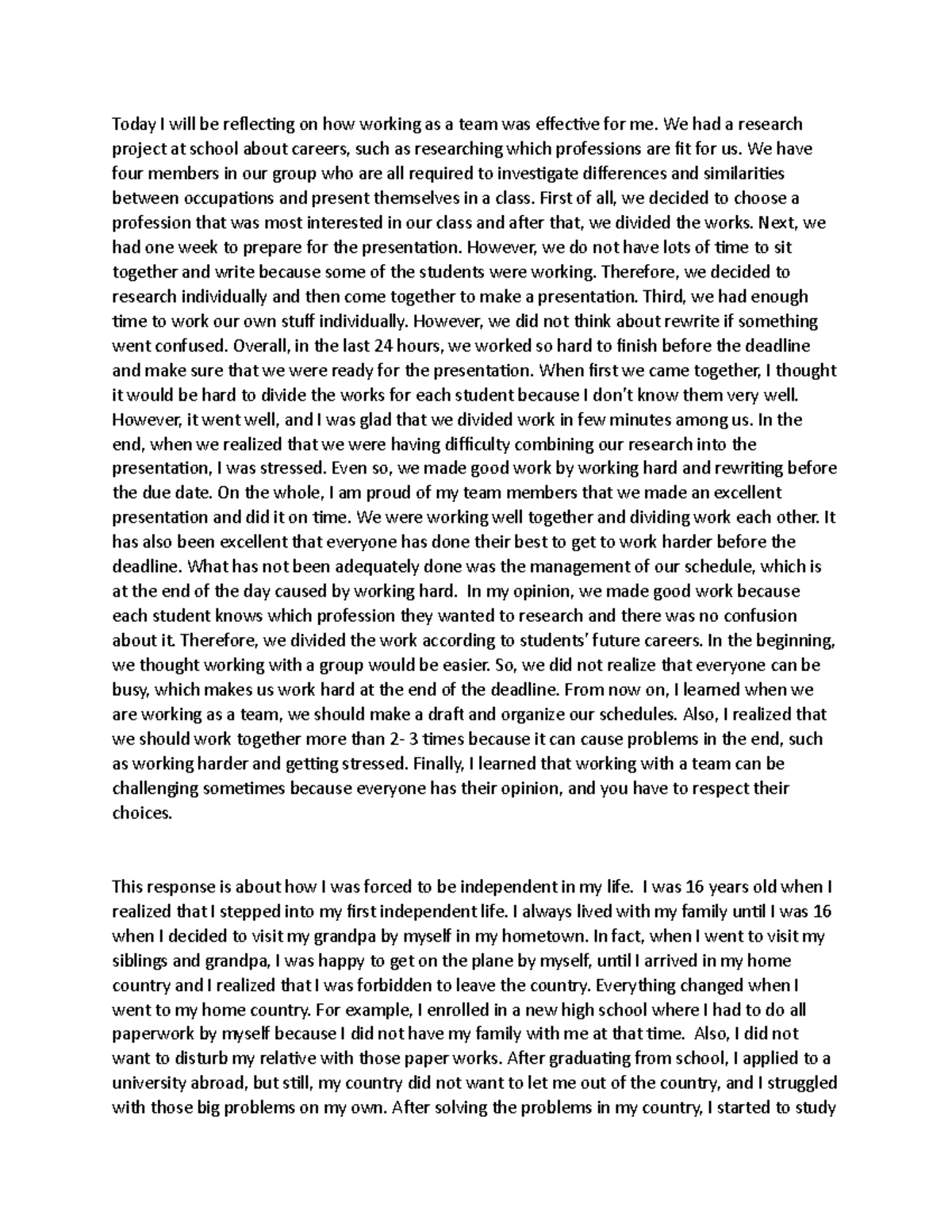 Reflective writing 1 - essay - Today I will be reflecting on how ...