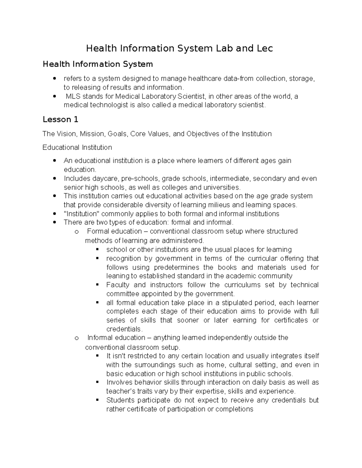 Health Information System Lab And Lec - MLS Stands For Medical ...