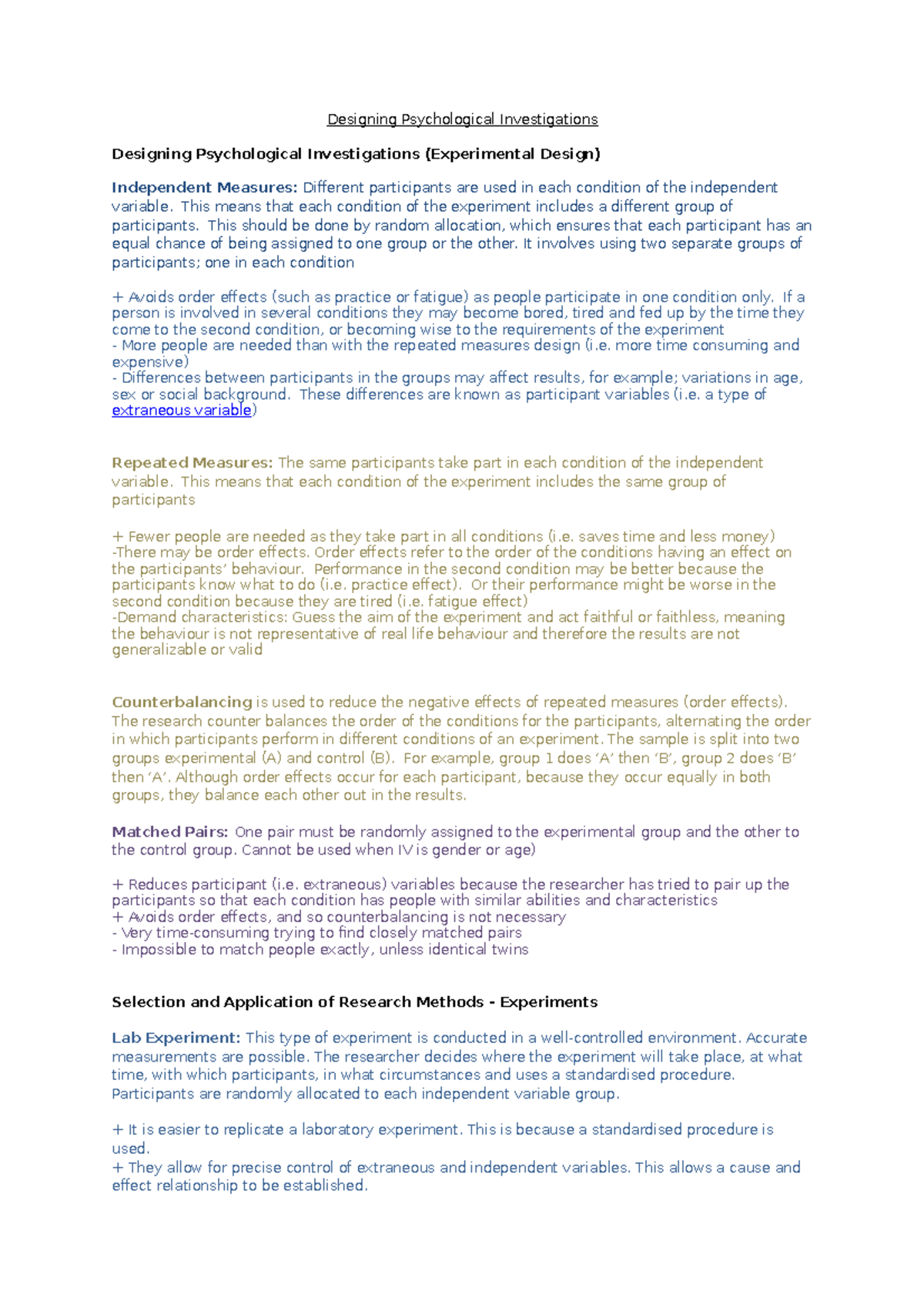 Designing Psychological Investigations - Designing Psychological ...